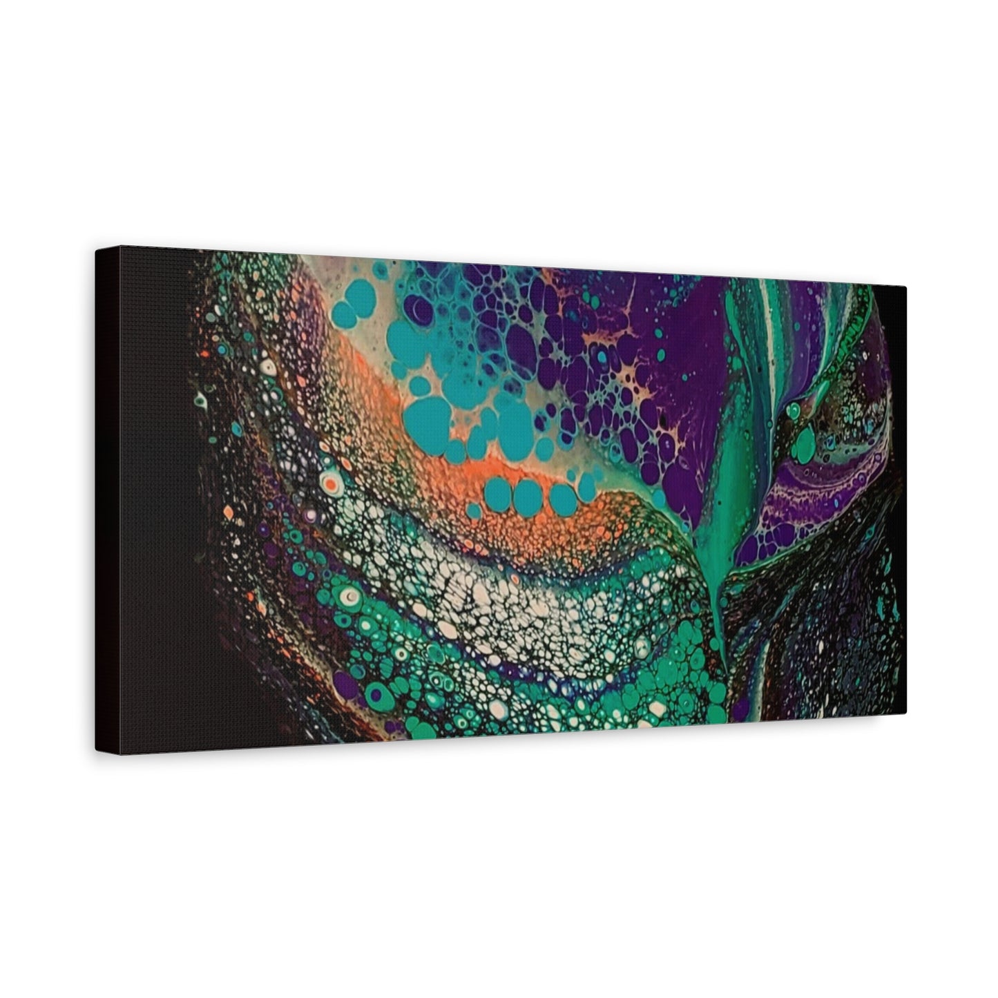 Abstract Fluid Art Canvas Print — Teal, Purple & Gold Swirl Matte Stretched Wall Art