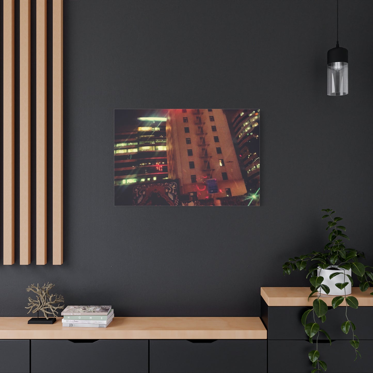 Hotel DeAnza - City Nightscape Canvas Print — Urban Street Art Building Matte Stretched 1.25"