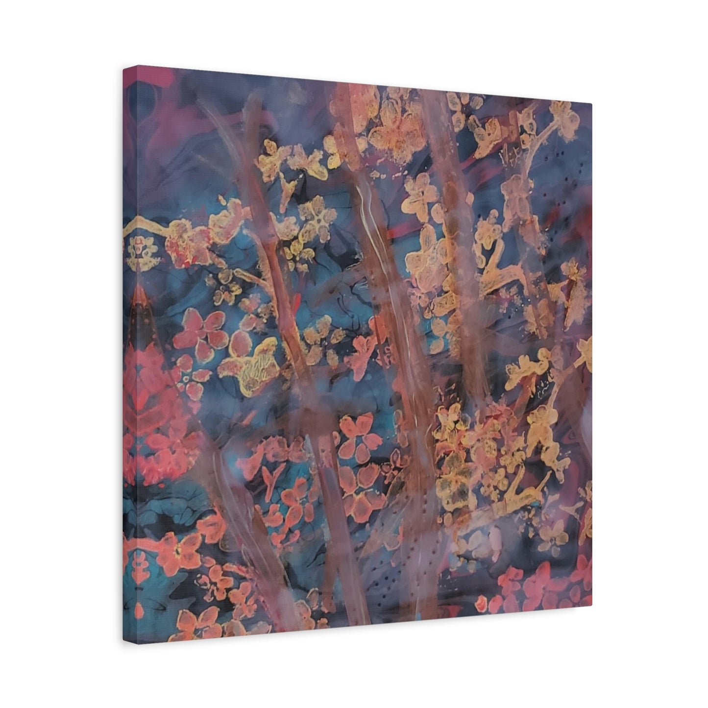 Abstract Floral Canvas Print — Moody Pink & Blue Stretched Wall Art