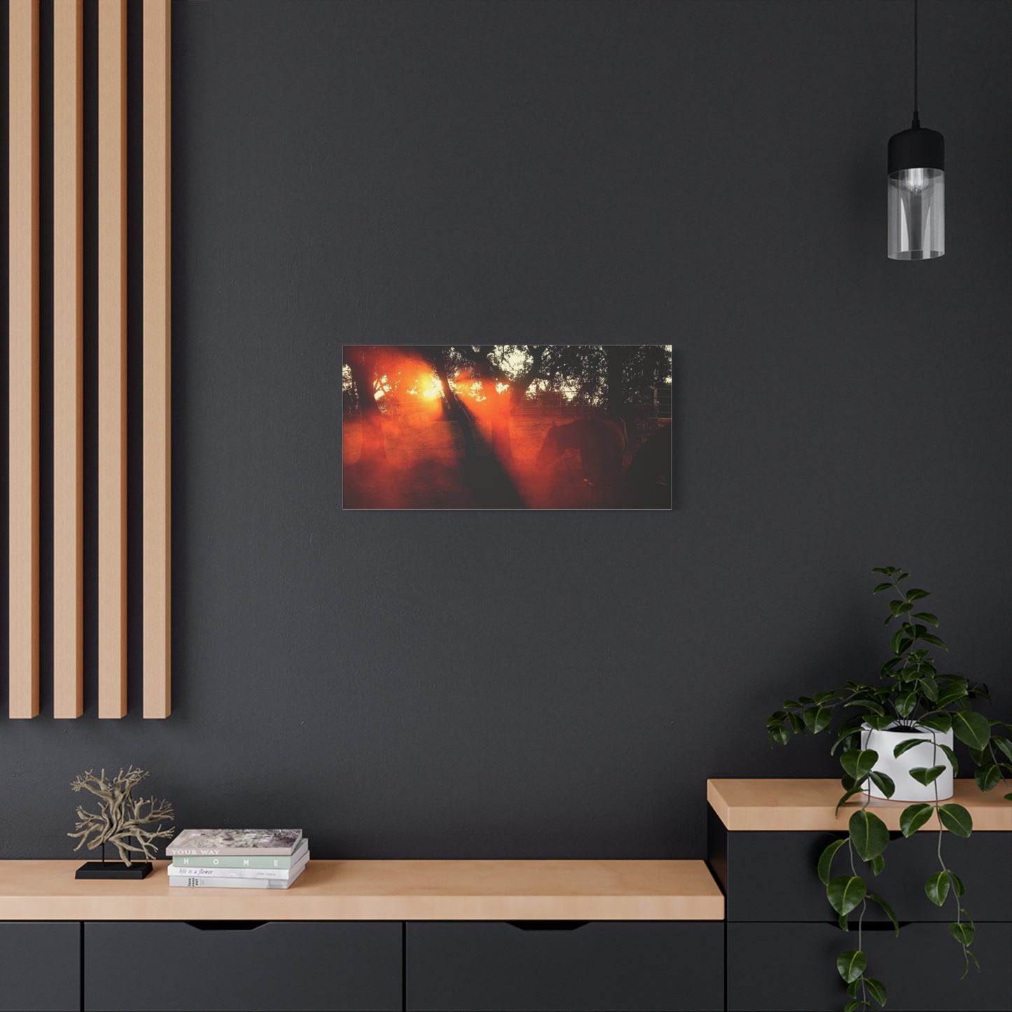 Sunset Forest Matte Canvas Wall Art — Dramatic Orange Light Photography