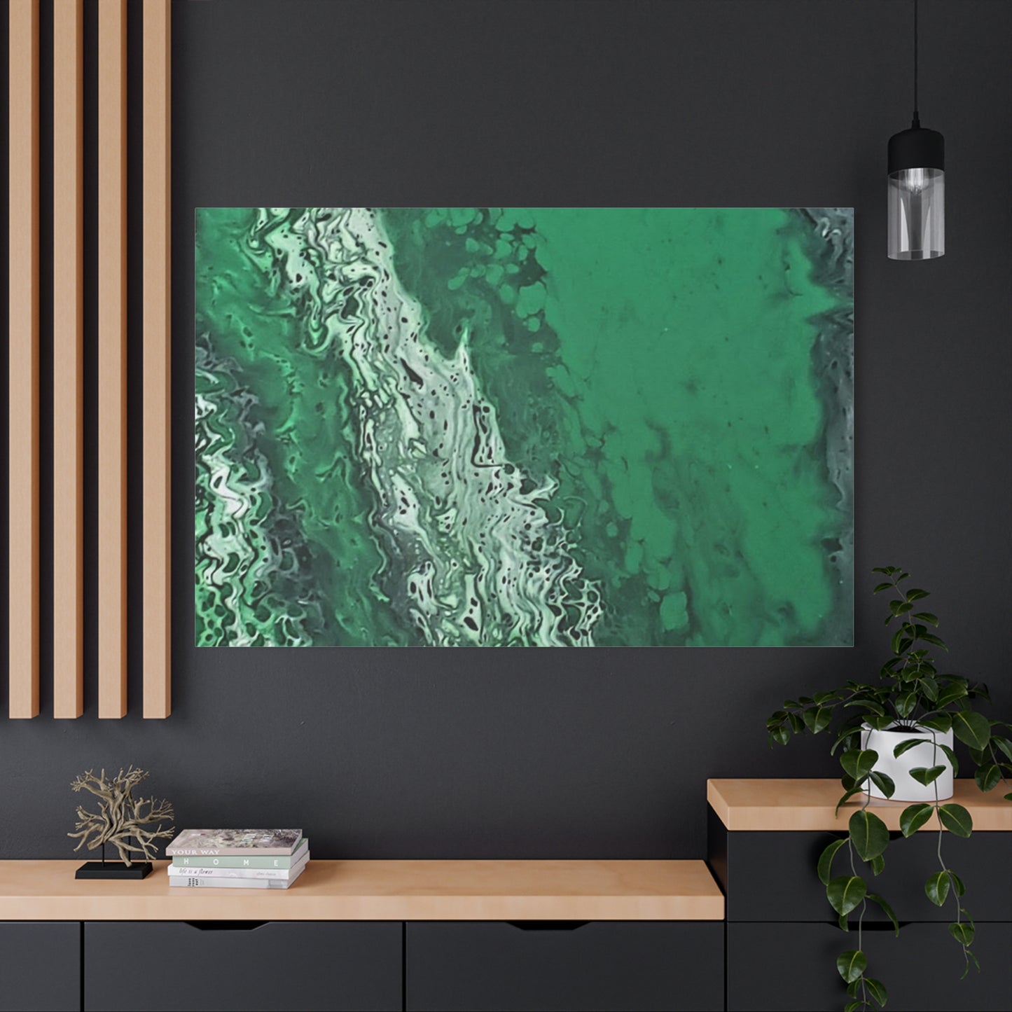 Emerald Wave Abstract Canvas Print — Matte Stretched Wall Art