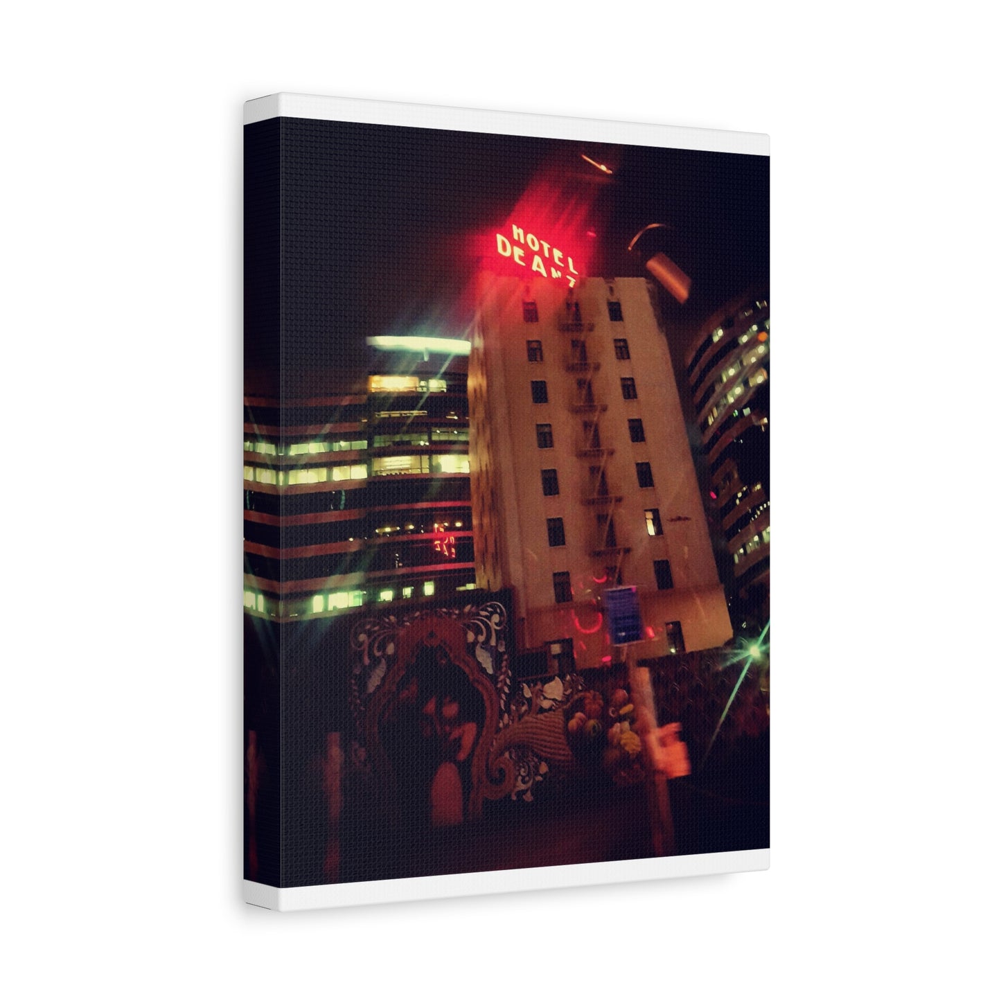 Hotel DeAnza - City Nightscape Canvas Print — Urban Street Art Building Matte Stretched 1.25"