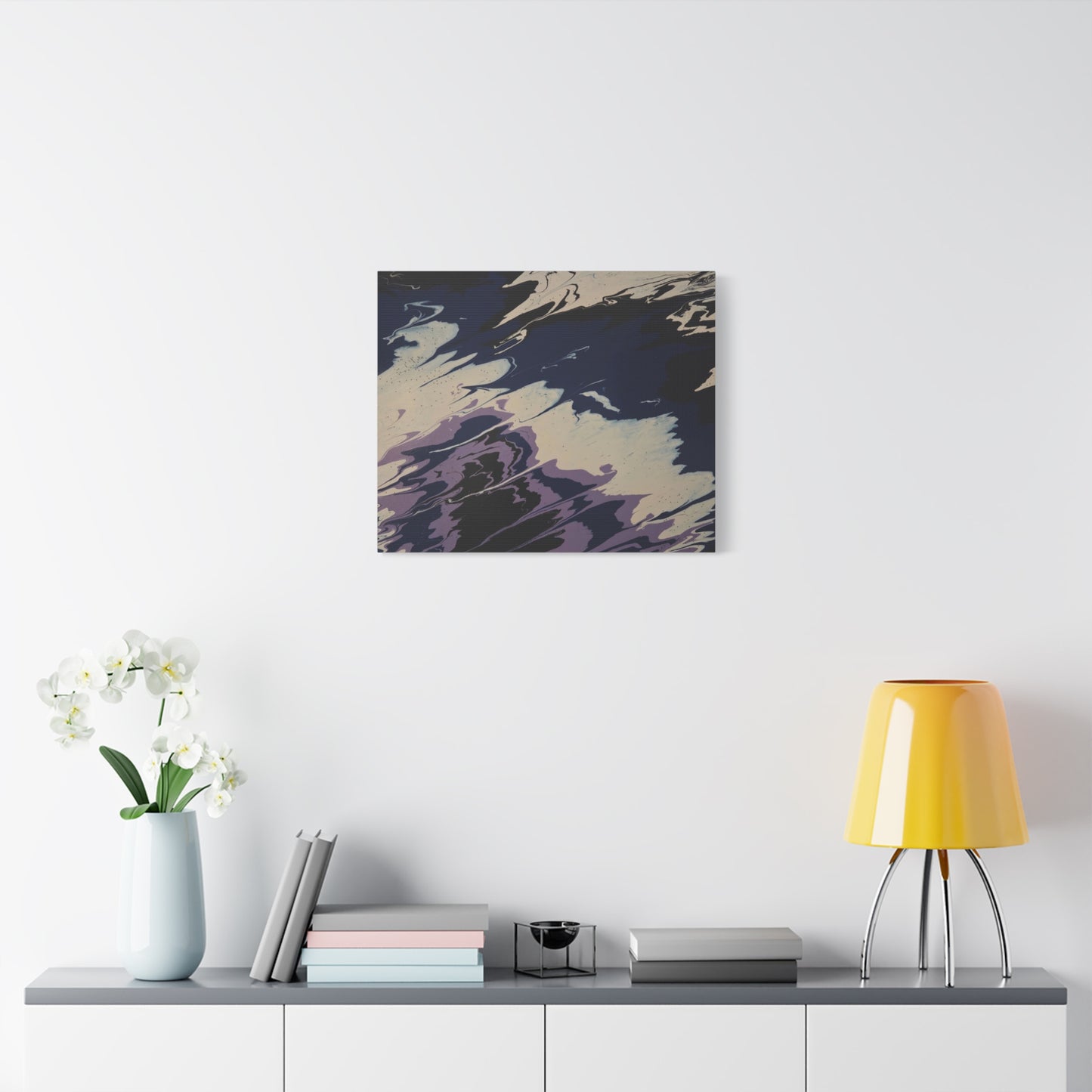 Abstract Navy & Lavender Wave Matte Stretched Canvas (1.25")
