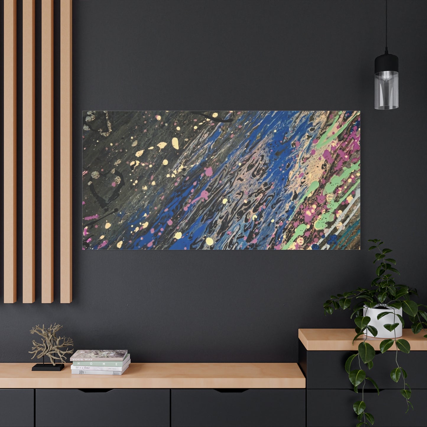 Abstract Splatter Matte Canvas Print — Colorful Fluid Art Wall Decor, Stretched 1.25"