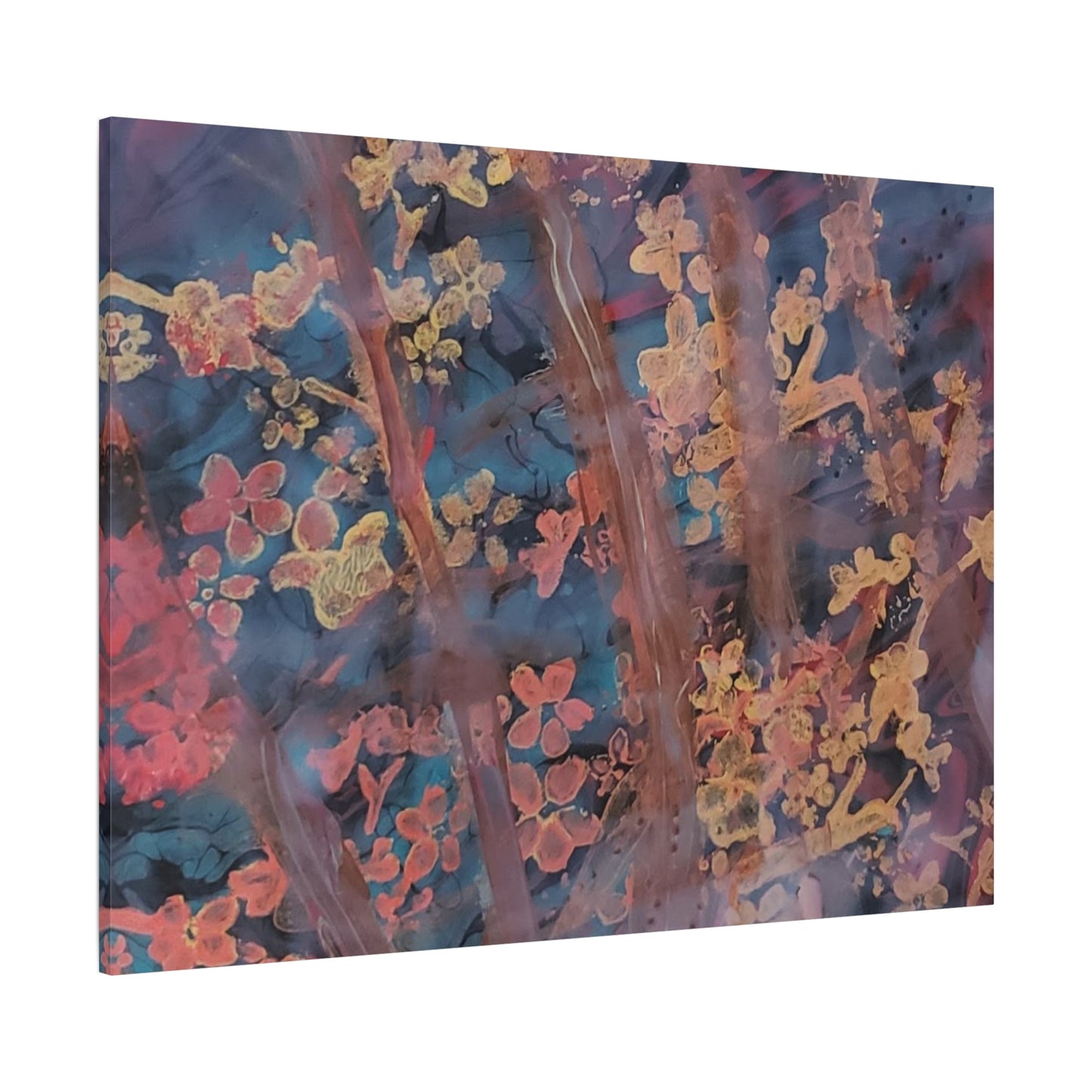 Abstract Floral Canvas Print — Moody Pink & Blue Stretched Wall Art
