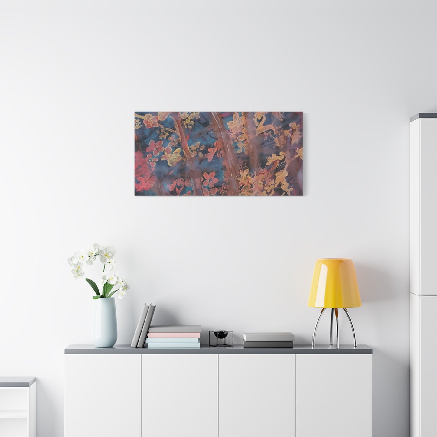 Abstract Floral Canvas Print — Moody Pink & Blue Stretched Wall Art