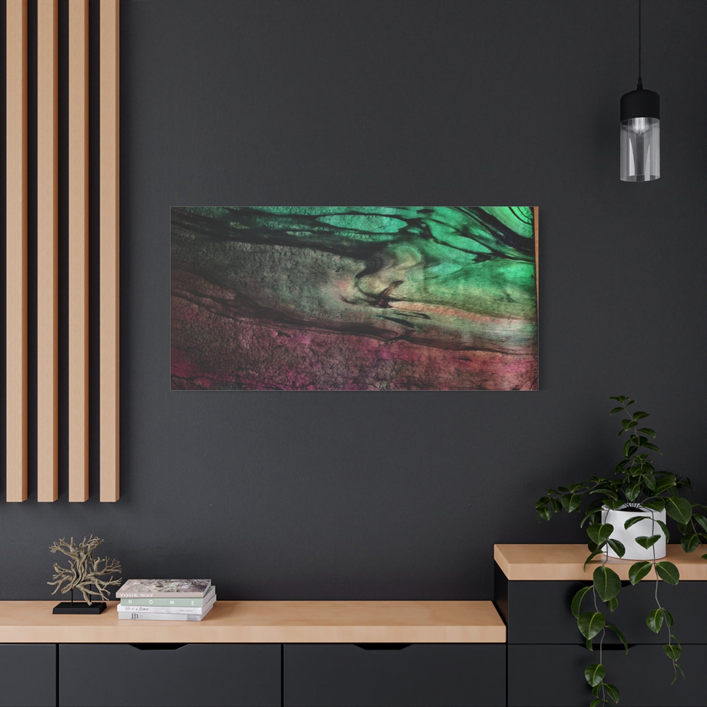 flame tempered pour - Abstract Teal & Magenta Canvas Wall Art — Matte Stretched 1.25"