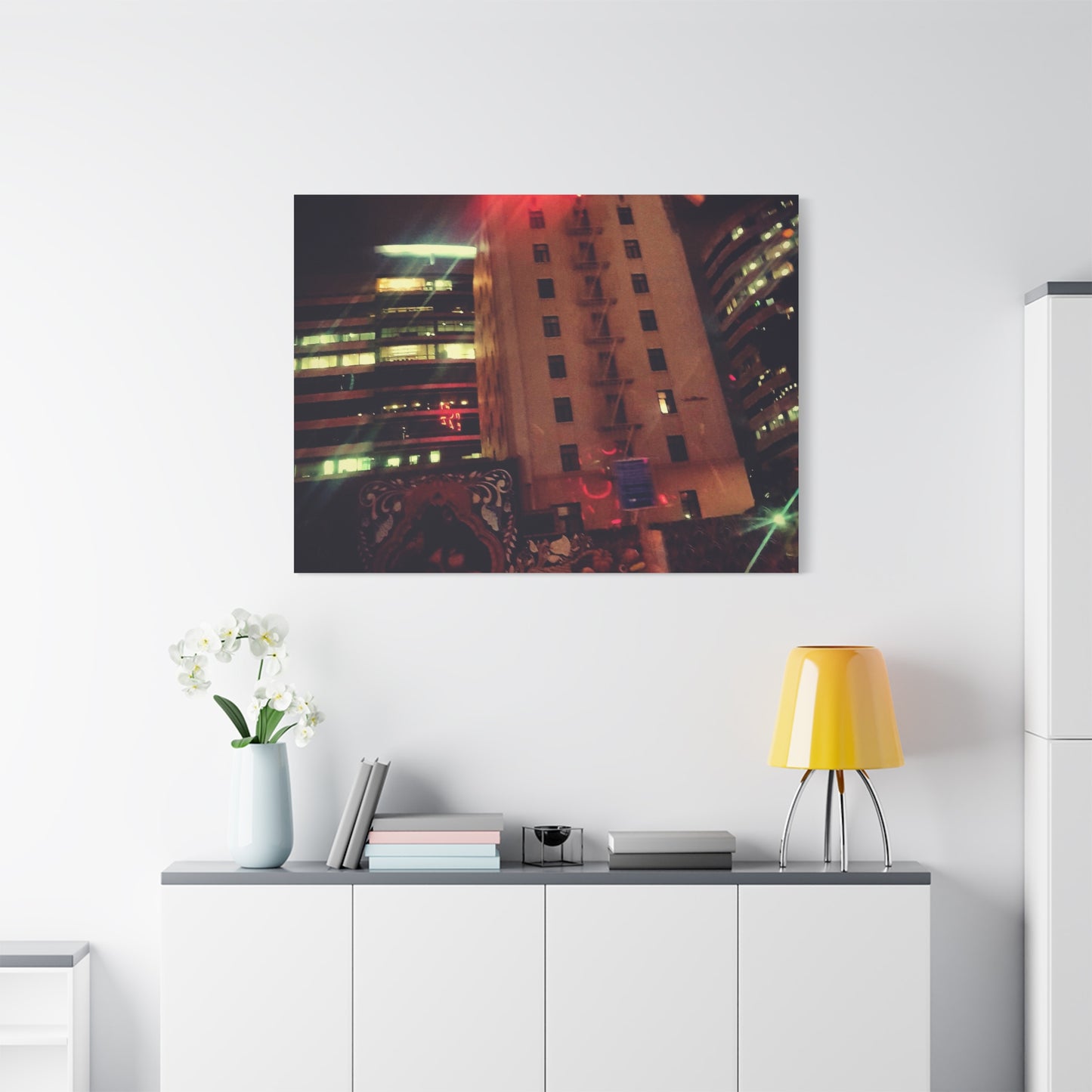 Hotel DeAnza - City Nightscape Canvas Print — Urban Street Art Building Matte Stretched 1.25"