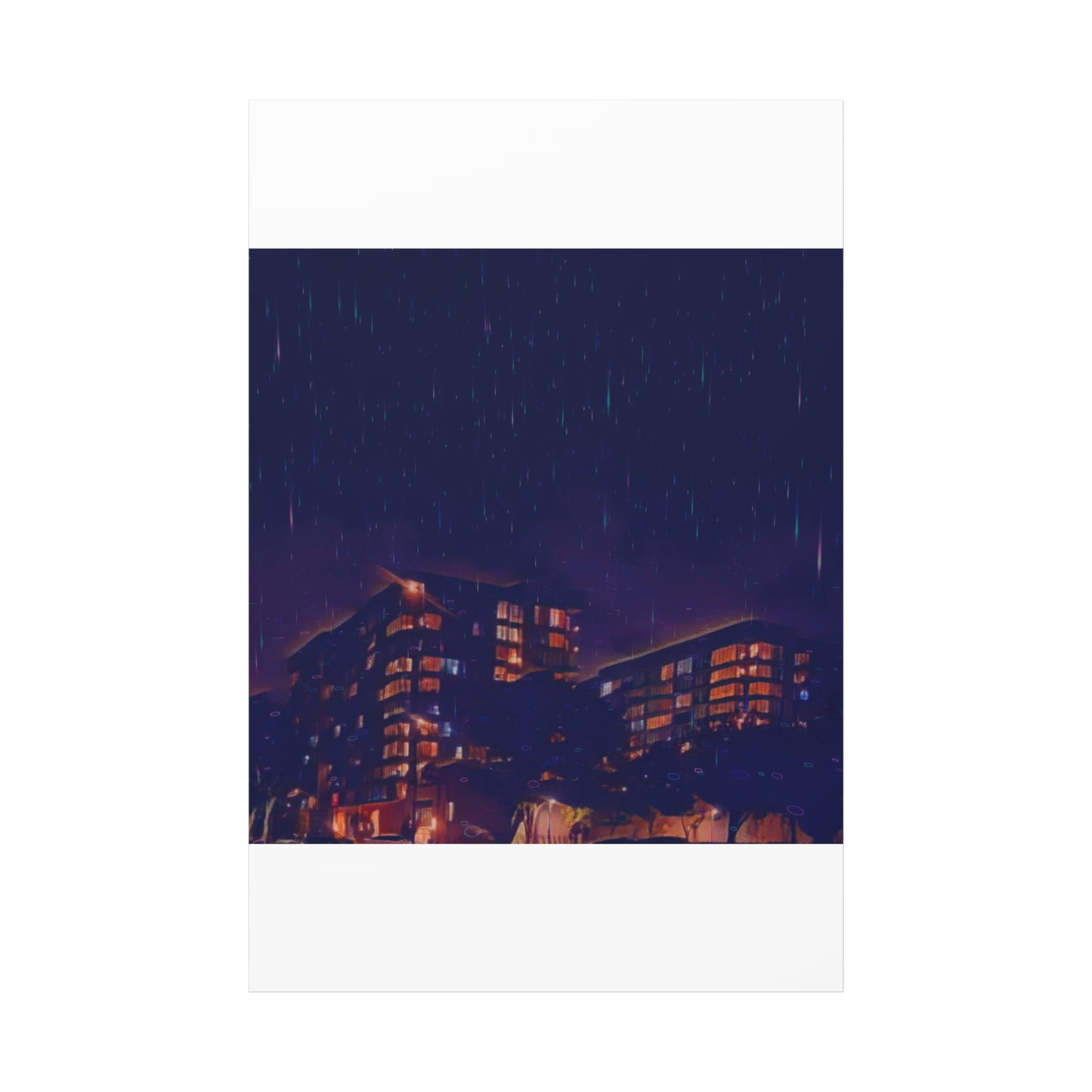 Neon Percipitation @ night - Canvas Print — Moody Urban Wall Art