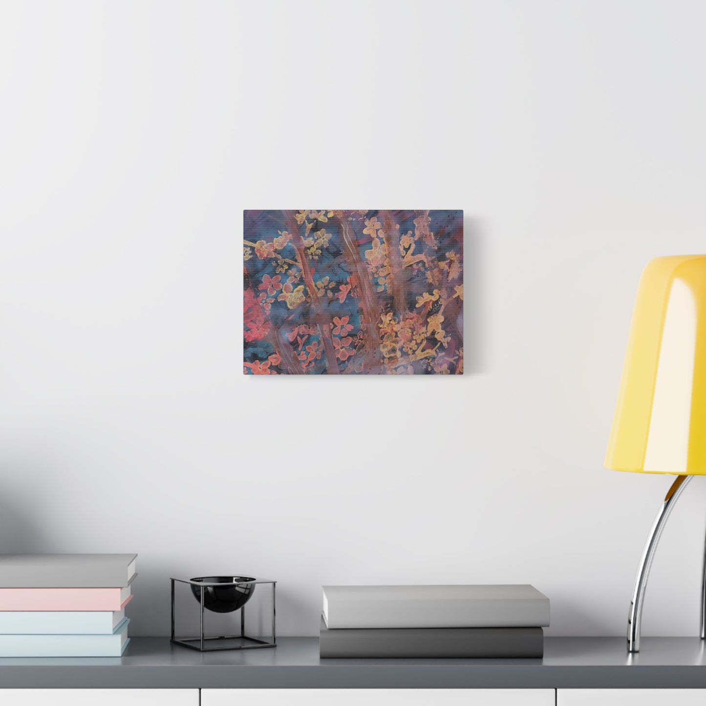 Abstract Floral Canvas Print — Moody Pink & Blue Stretched Wall Art