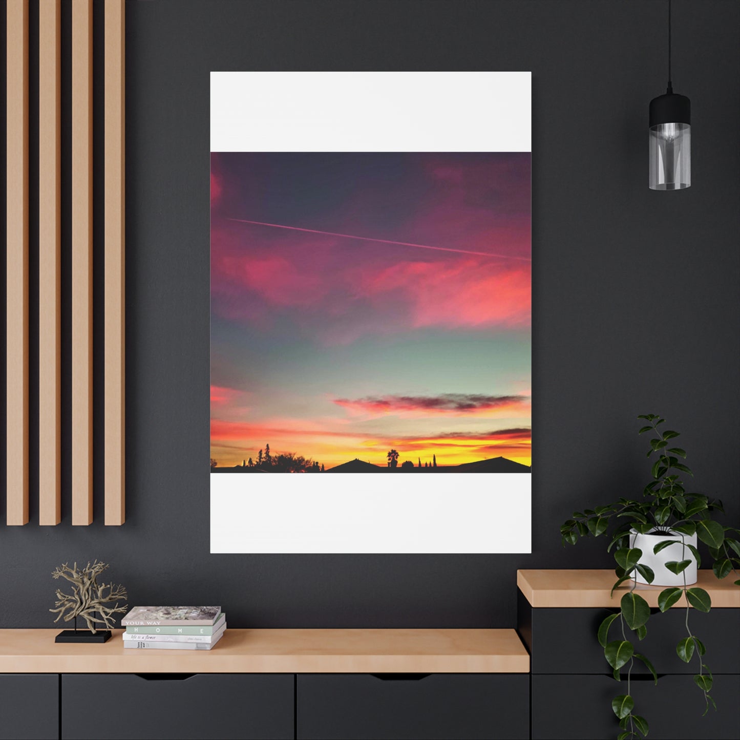 pink sky at morning - Horizon Matte Canvas Print — Vibrant Pink & Teal Sky Wall Art, Stretched 1.25"