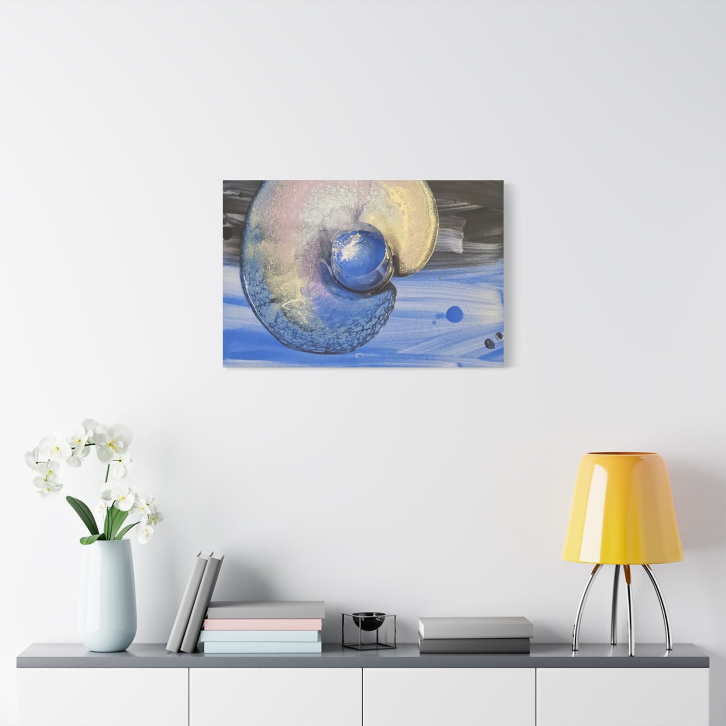 the nautilus - Abstract Blue Spiral Matte Canvas Art - Nautical Coastal Wall Decor
