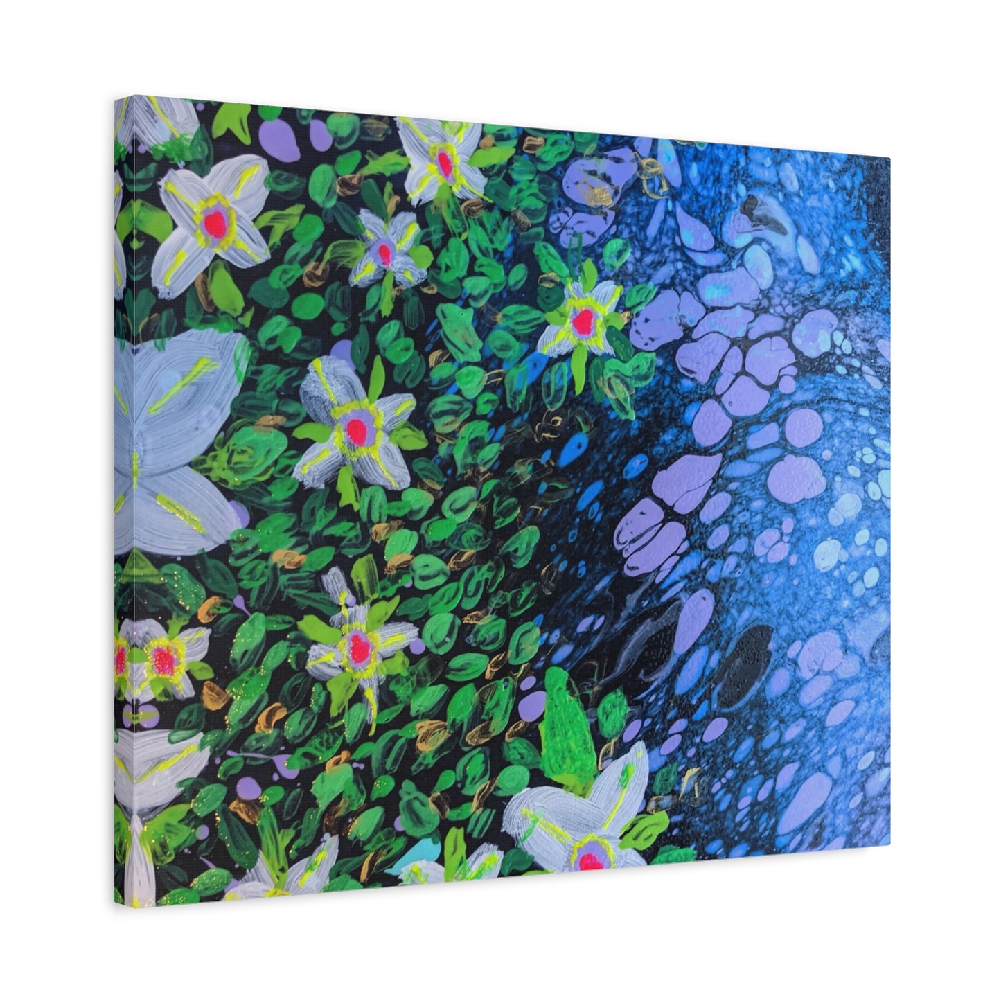 Floetrol&Flowers -  Reef Matte Canvas Wall Art — Blue & Green Abstract Flower Painting
