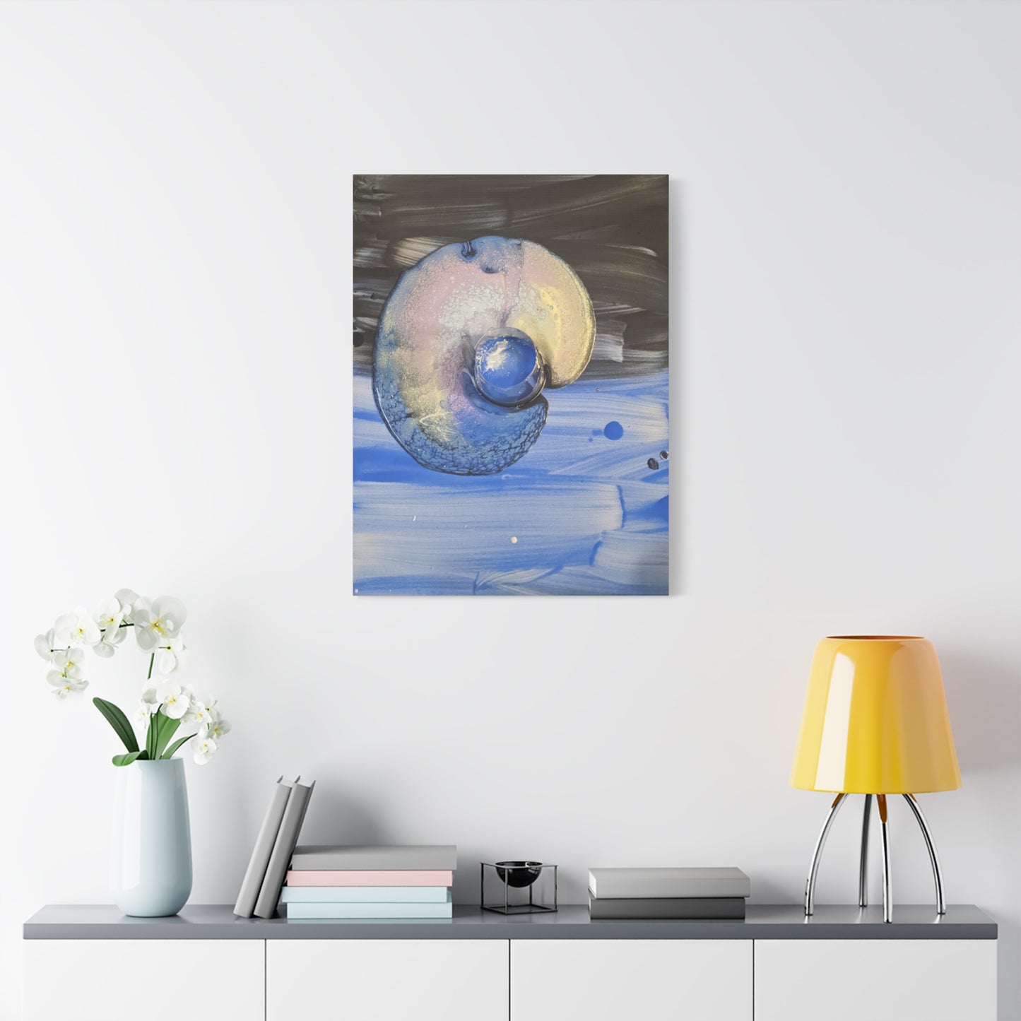 the nautilus - Abstract Blue Spiral Matte Canvas Art - Nautical Coastal Wall Decor