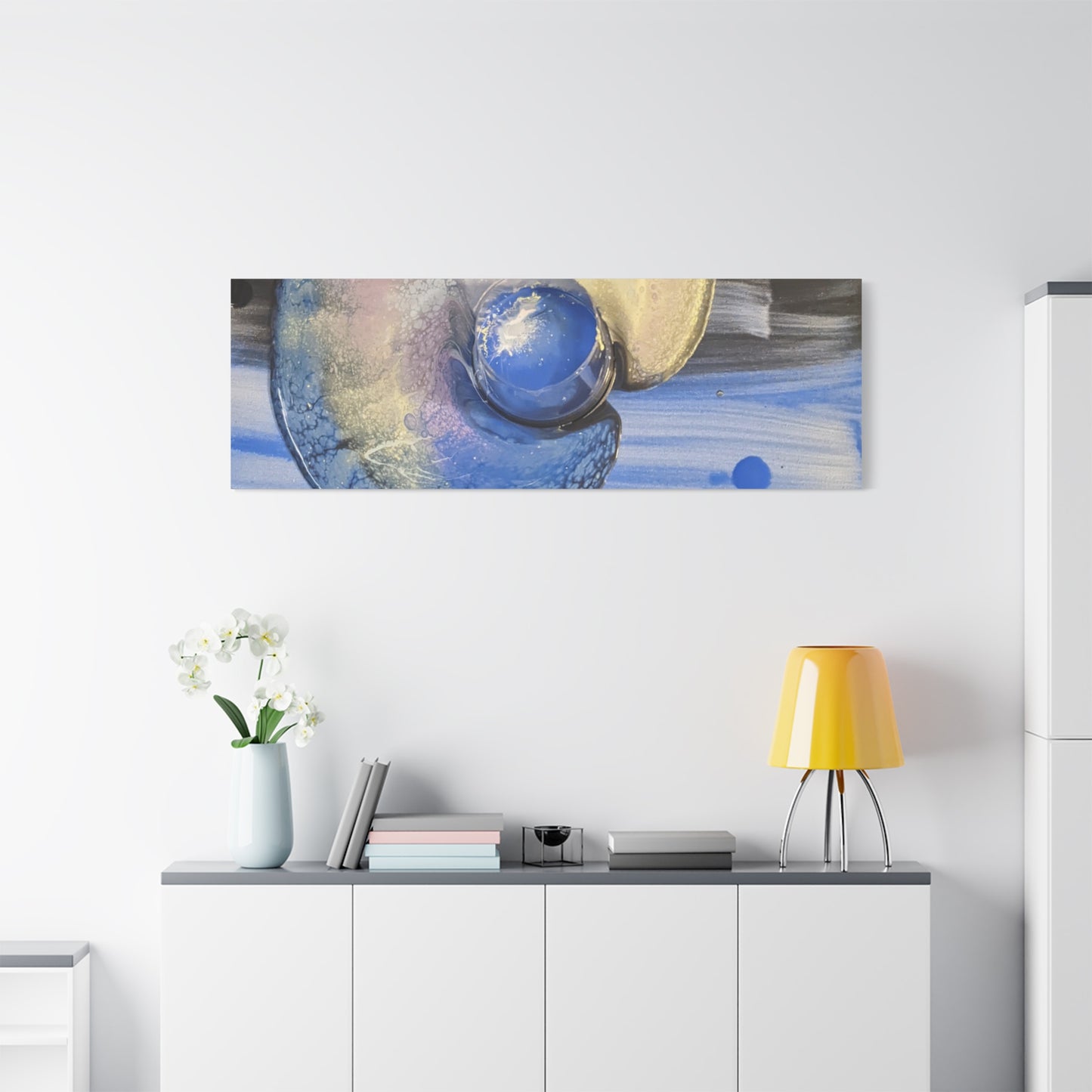 the nautilus - Abstract Blue Spiral Matte Canvas Art - Nautical Coastal Wall Decor