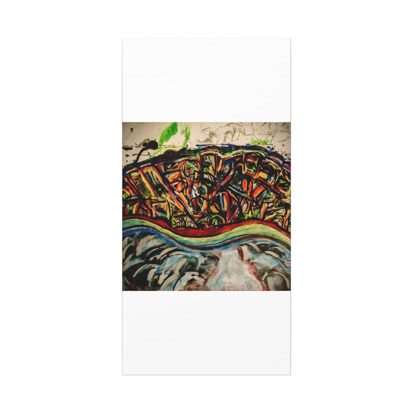 Acrylic_inequalities - Abstract Coastal Cityscape Canvas — Vibrant Ocean Wave Wall Art