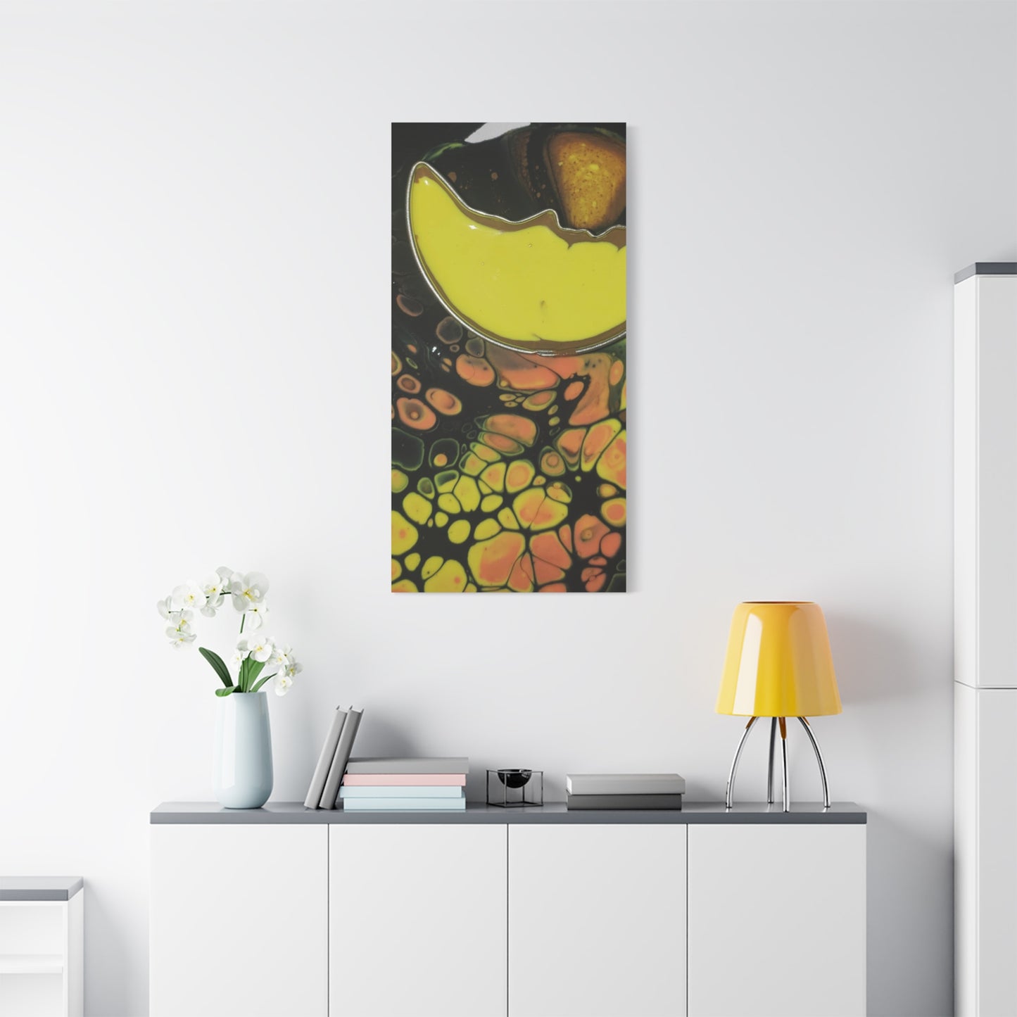Abstract Fluid Art Canvas Print — Yellow & Black Cell Pour