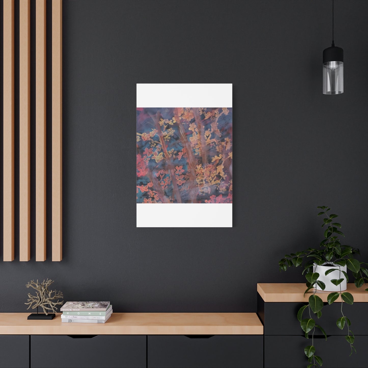 Abstract Floral Canvas Print — Moody Pink & Blue Stretched Wall Art