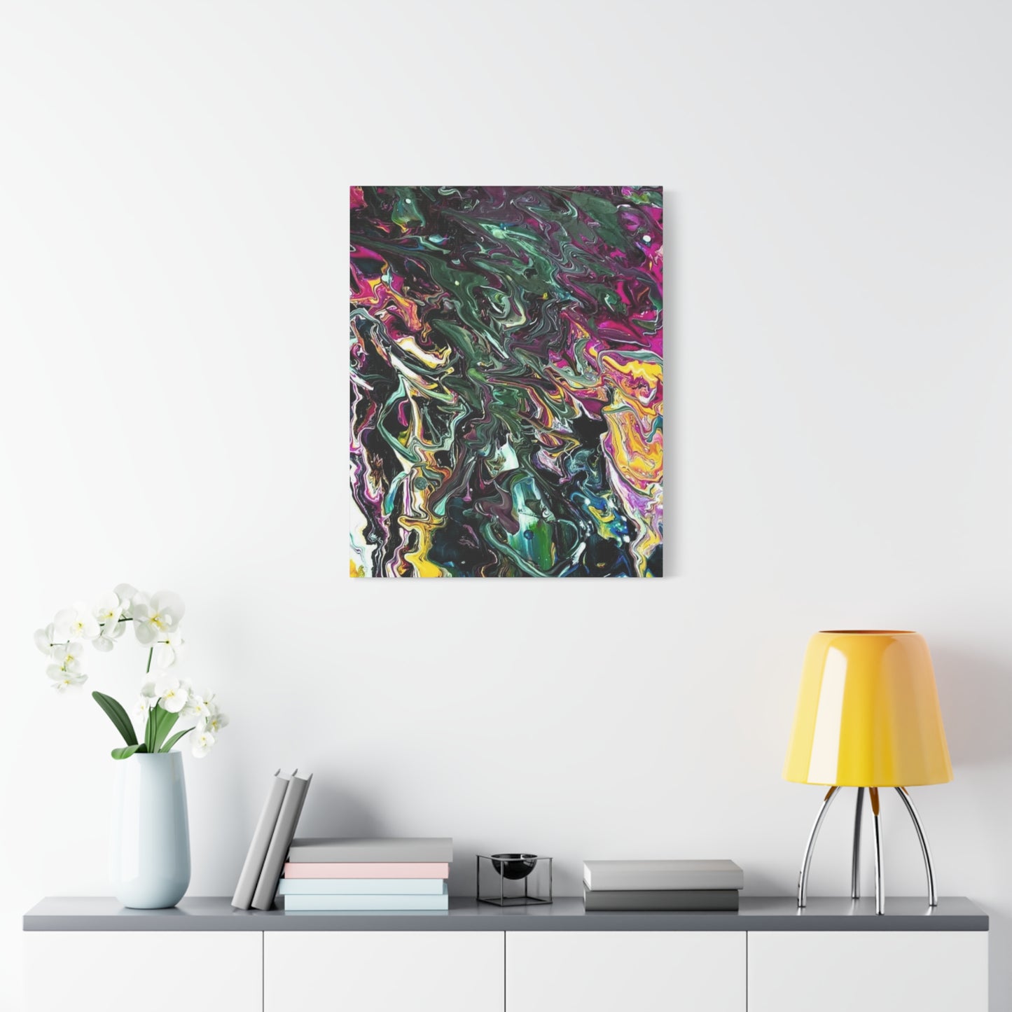 chaos in the garden - Abstract Fluid Art Matte Canvas Print - Colorful Swirl Wall Art
