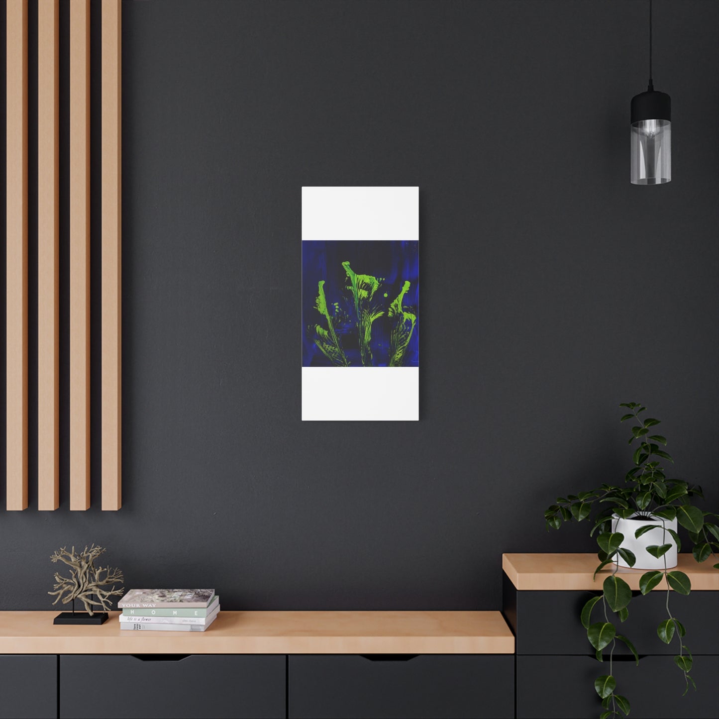 calla_lillies_pt.2 - Neon Floral Abstract Canvas Print — Blue & Lime Stretched Wall Art