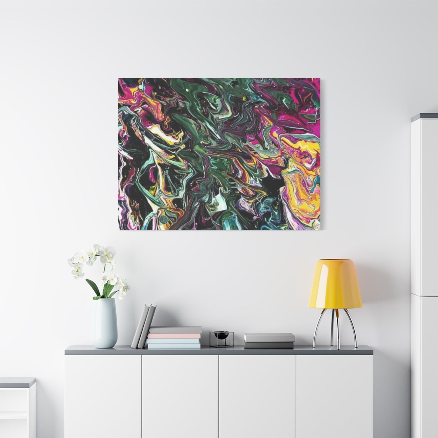 chaos in the garden - Abstract Fluid Art Matte Canvas Print - Colorful Swirl Wall Art