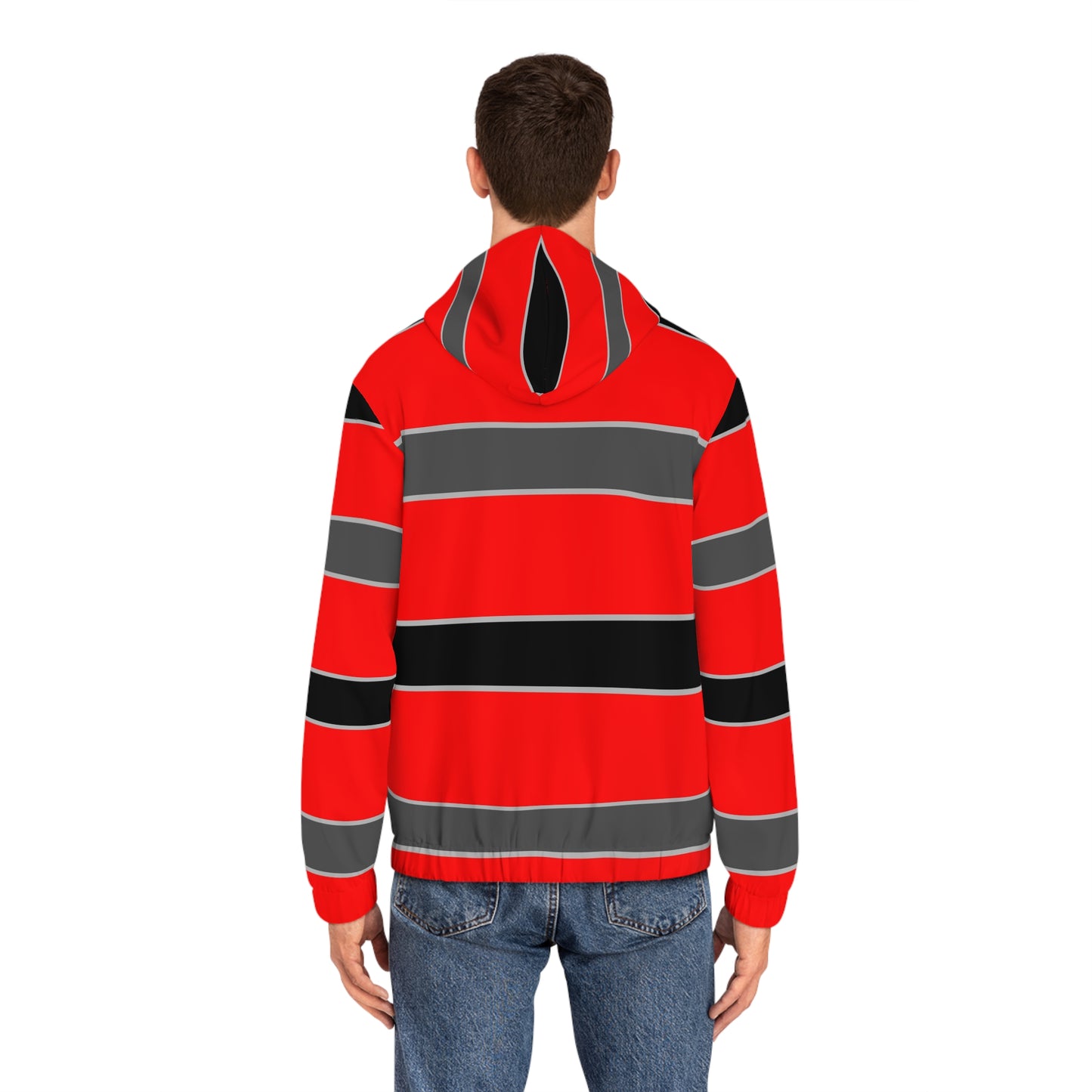 Red & Black Striped Full-Zip Hoodie — Bold Retro Skate Style