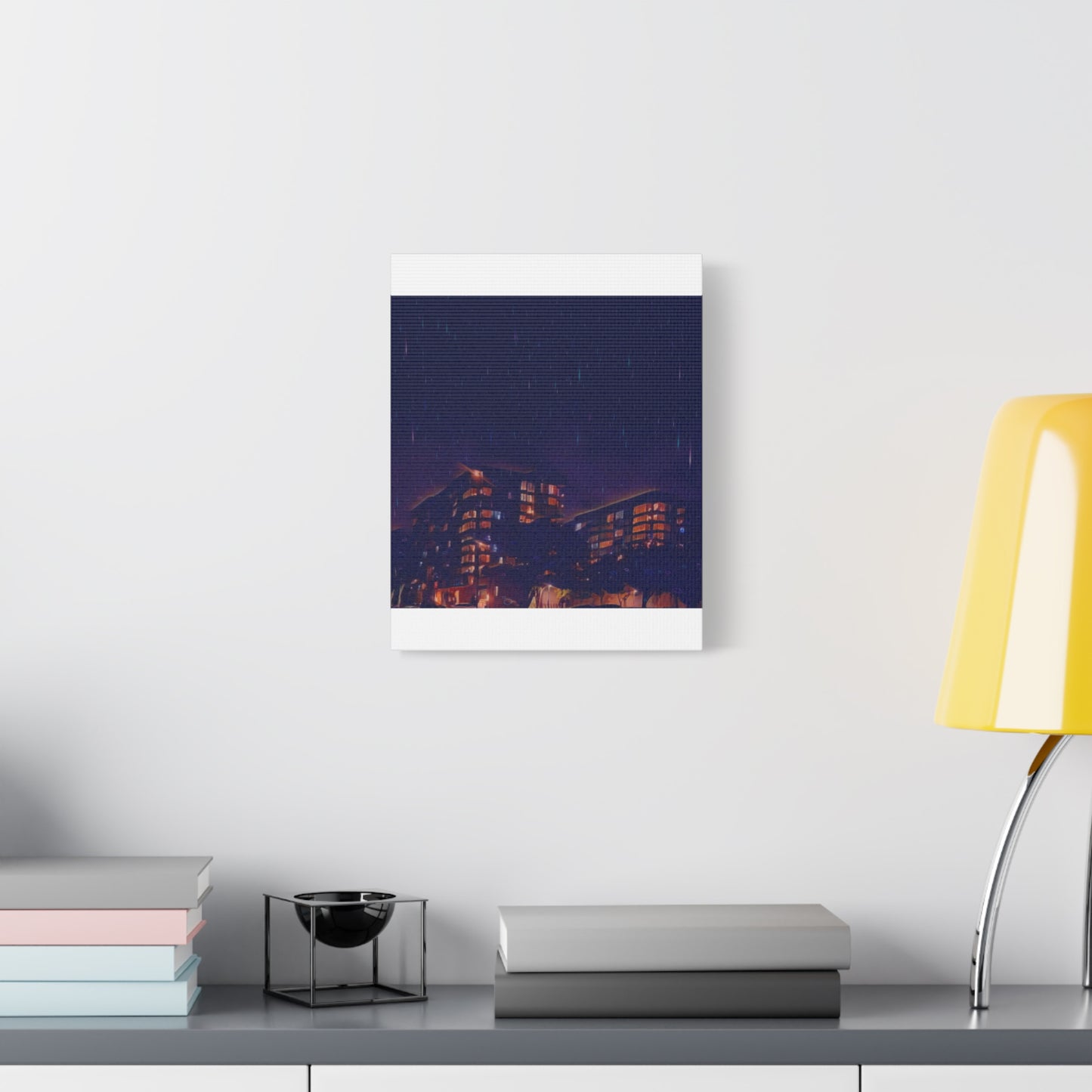 Neon Percipitation @ night - Canvas Print — Moody Urban Wall Art