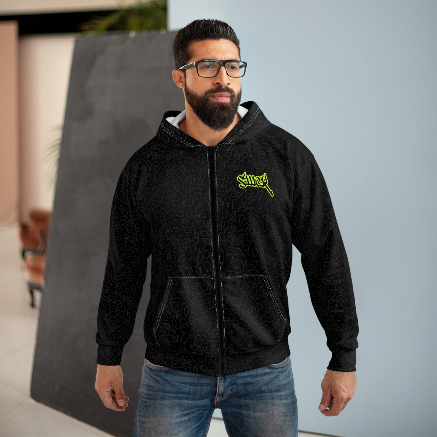 Zip Hoodie — triple 'sick' logo / ice cream bckgrnd