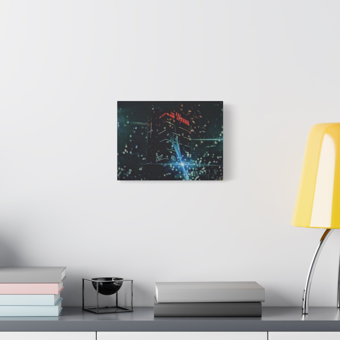 matrix @night Canvas Print — Moody Rainy Urban Wall Art (Matte Stretched)