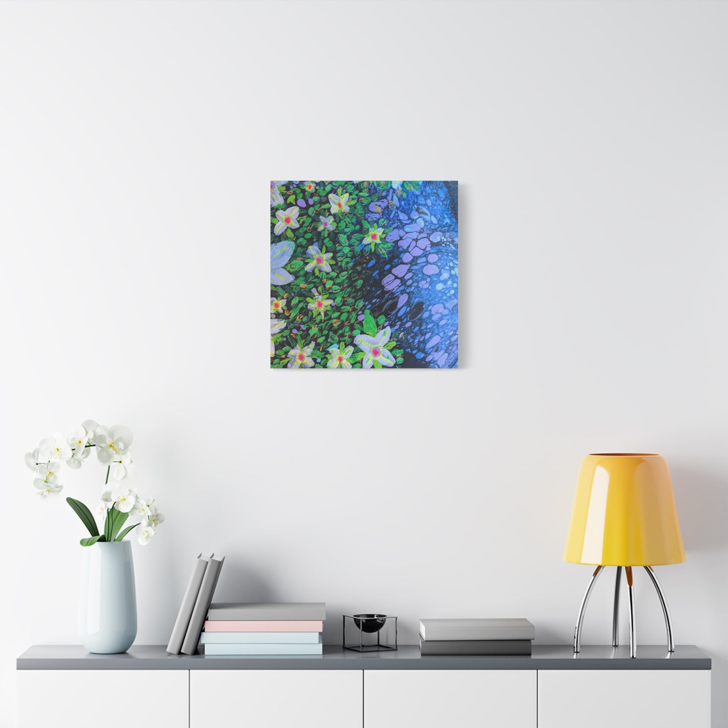 Floetrol&Flowers -  Reef Matte Canvas Wall Art — Blue & Green Abstract Flower Painting