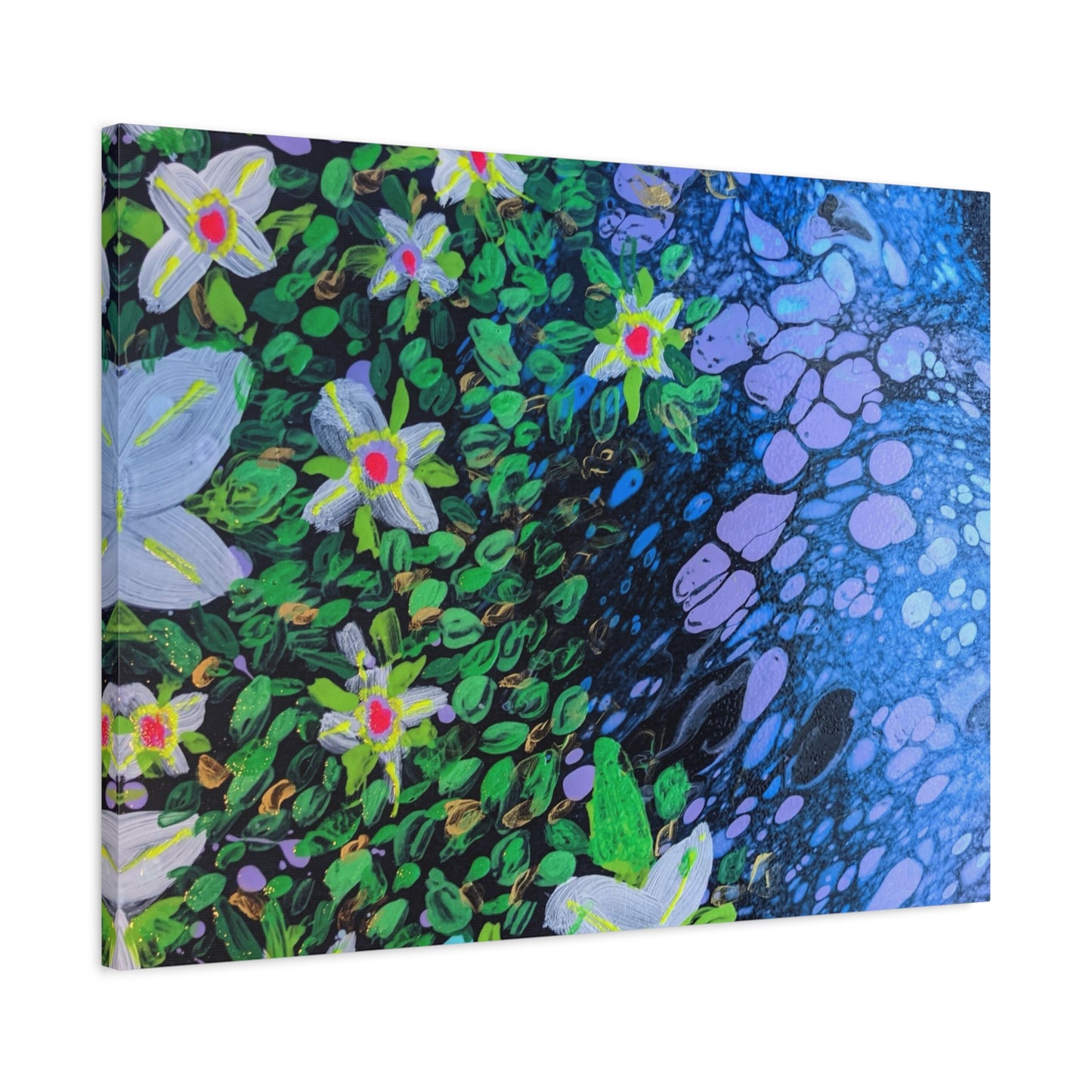 Floetrol&Flowers -  Reef Matte Canvas Wall Art — Blue & Green Abstract Flower Painting