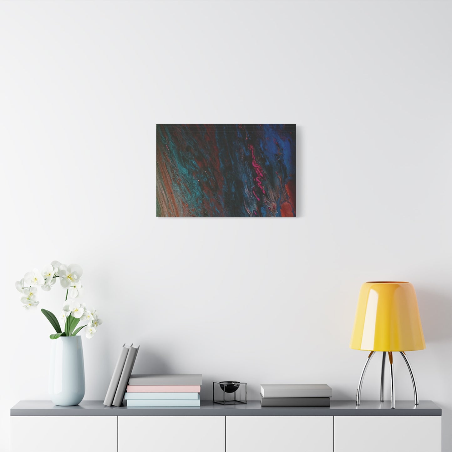 Abstract Fluid Art Canvas Wall Art - Jupiter pour — Vibrant Ocean Night Matte Stretched Canvas