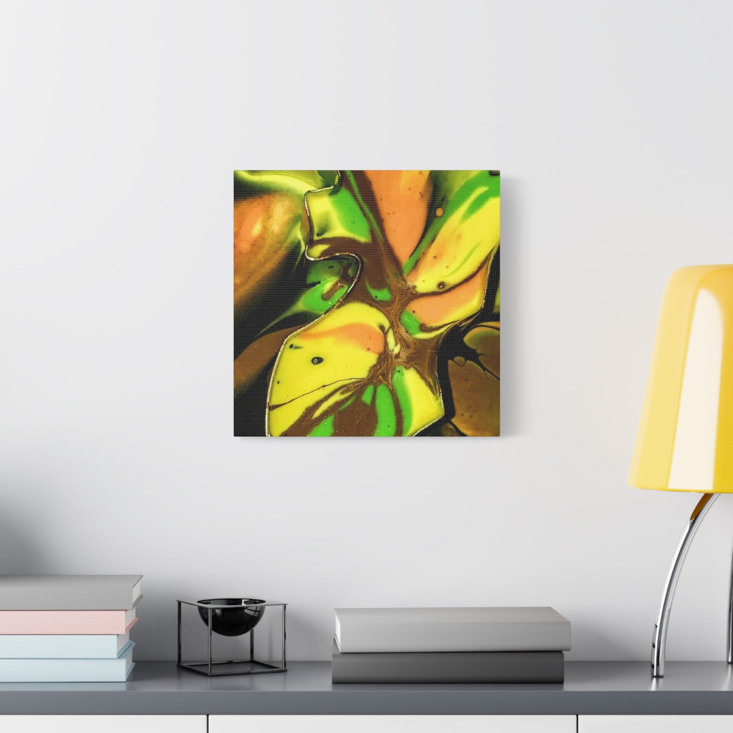 Abstract Green & Gold Fluid Art Matte Canvas Print (Stretched)