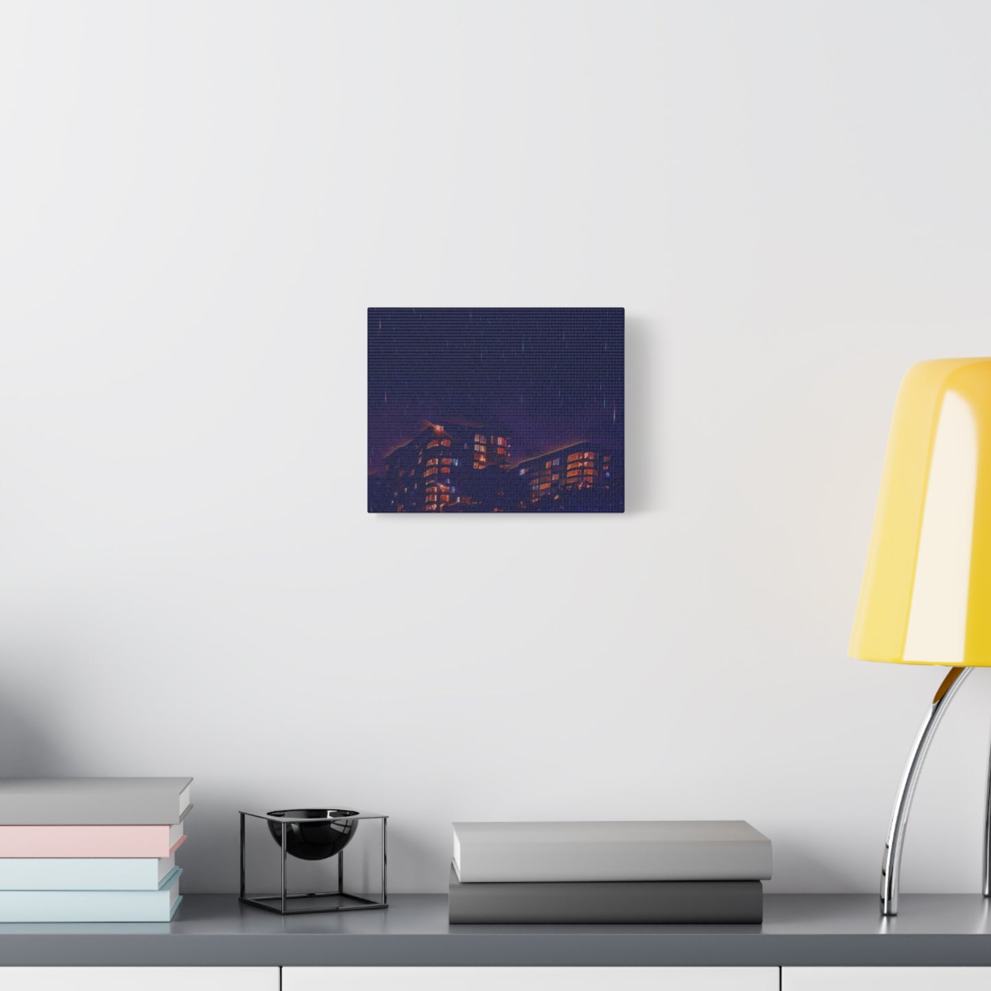 Neon Percipitation @ night - Canvas Print — Moody Urban Wall Art