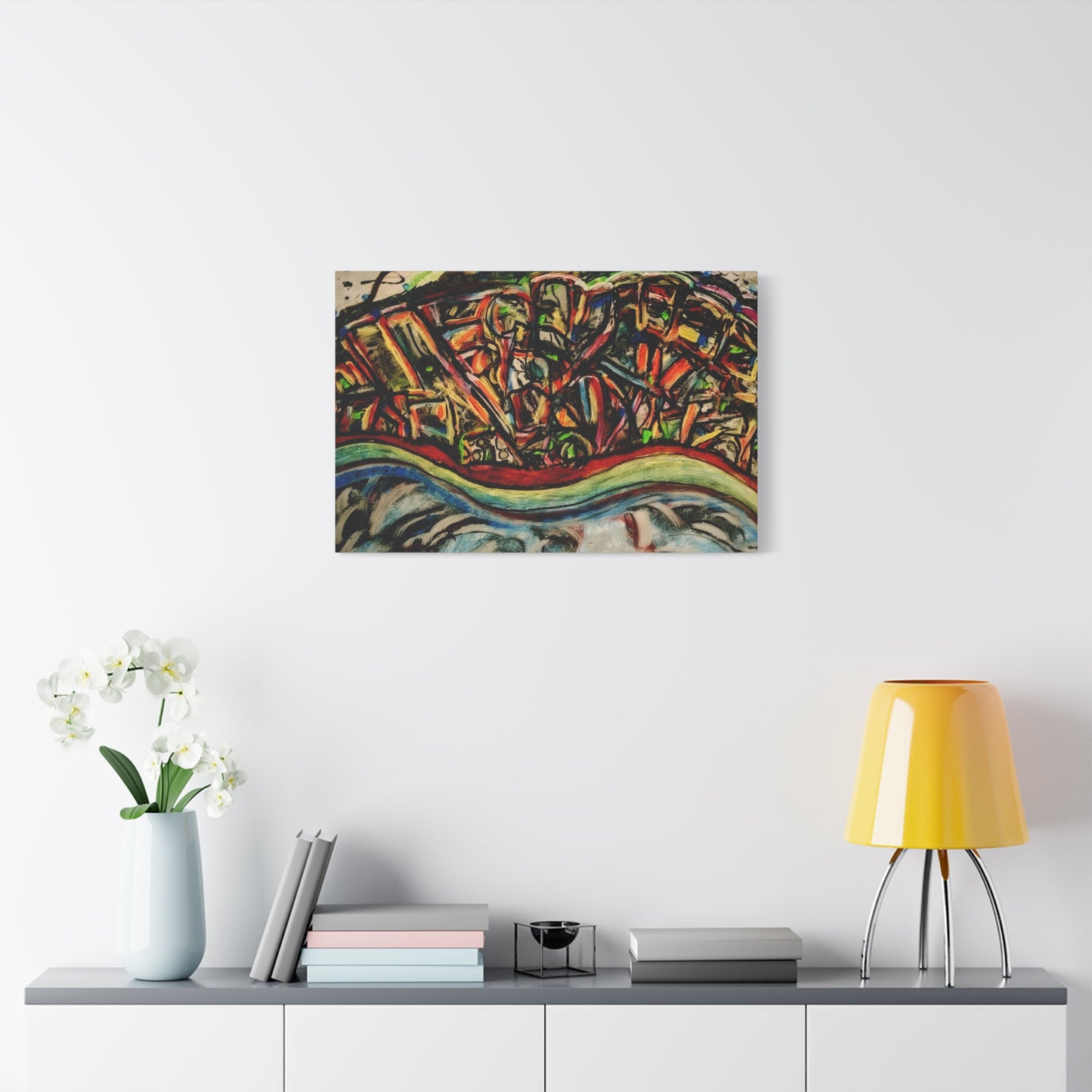Acrylic_inequalities - Abstract Coastal Cityscape Canvas — Vibrant Ocean Wave Wall Art