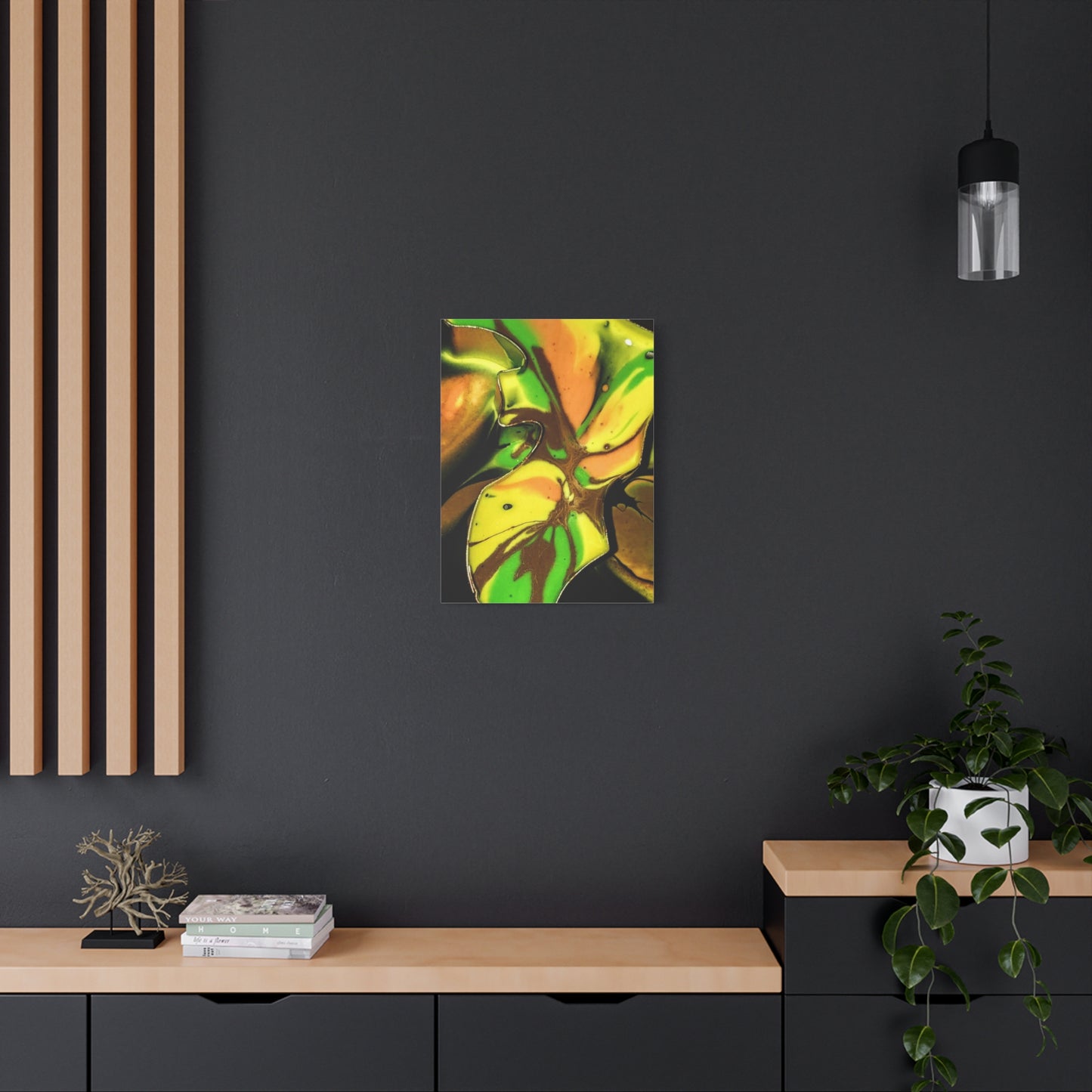 Abstract Green & Gold Fluid Art Matte Canvas Print (Stretched)