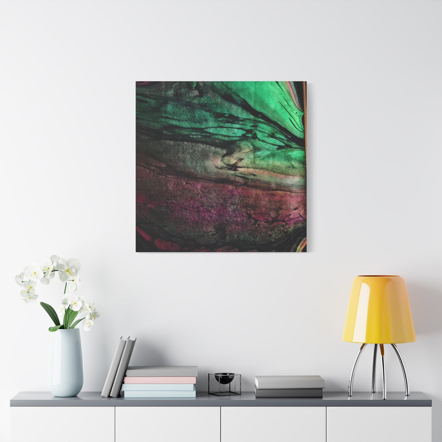 flame tempered pour - Abstract Teal & Magenta Canvas Wall Art — Matte Stretched 1.25"