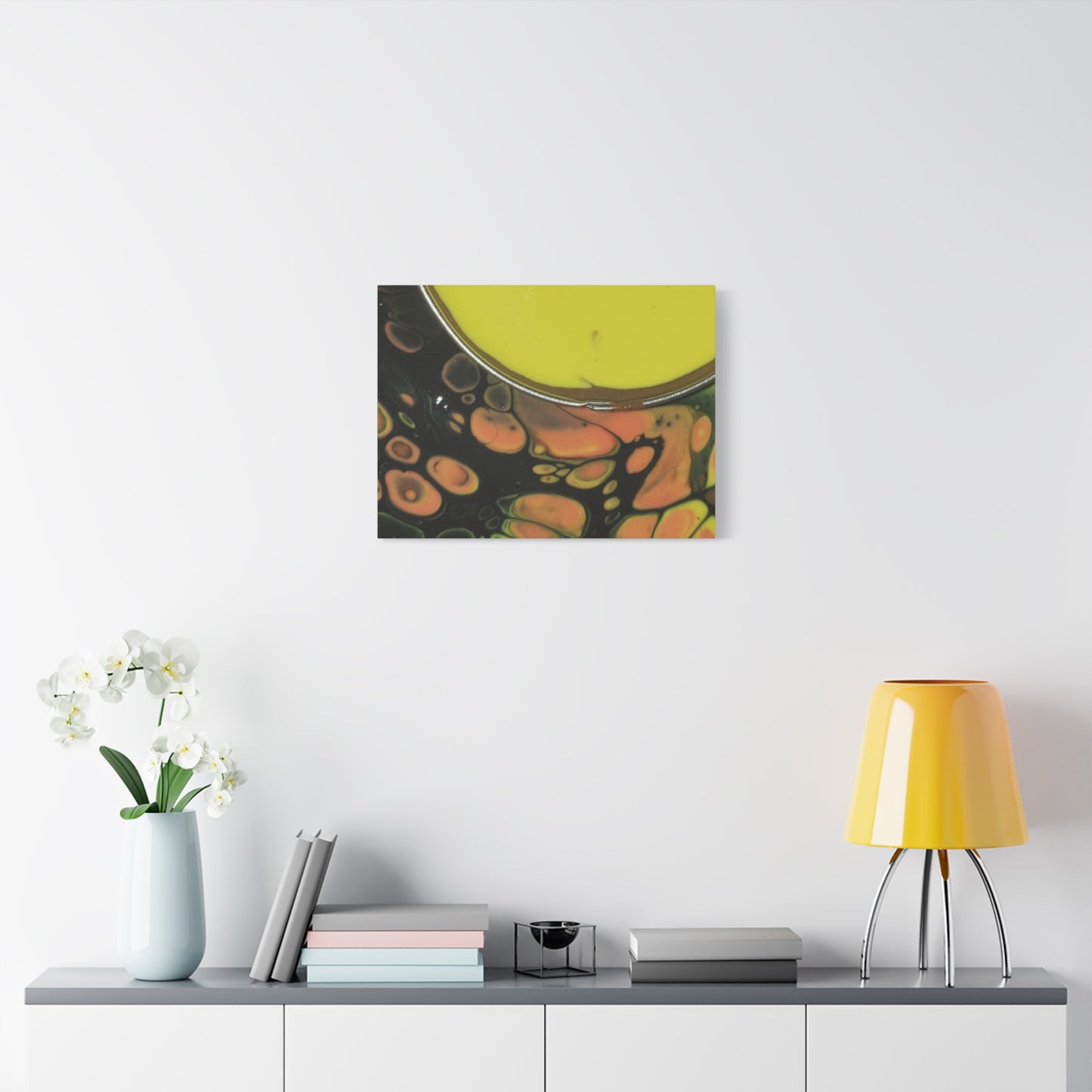 Abstract Fluid Art Canvas Print — Yellow & Black Cell Pour