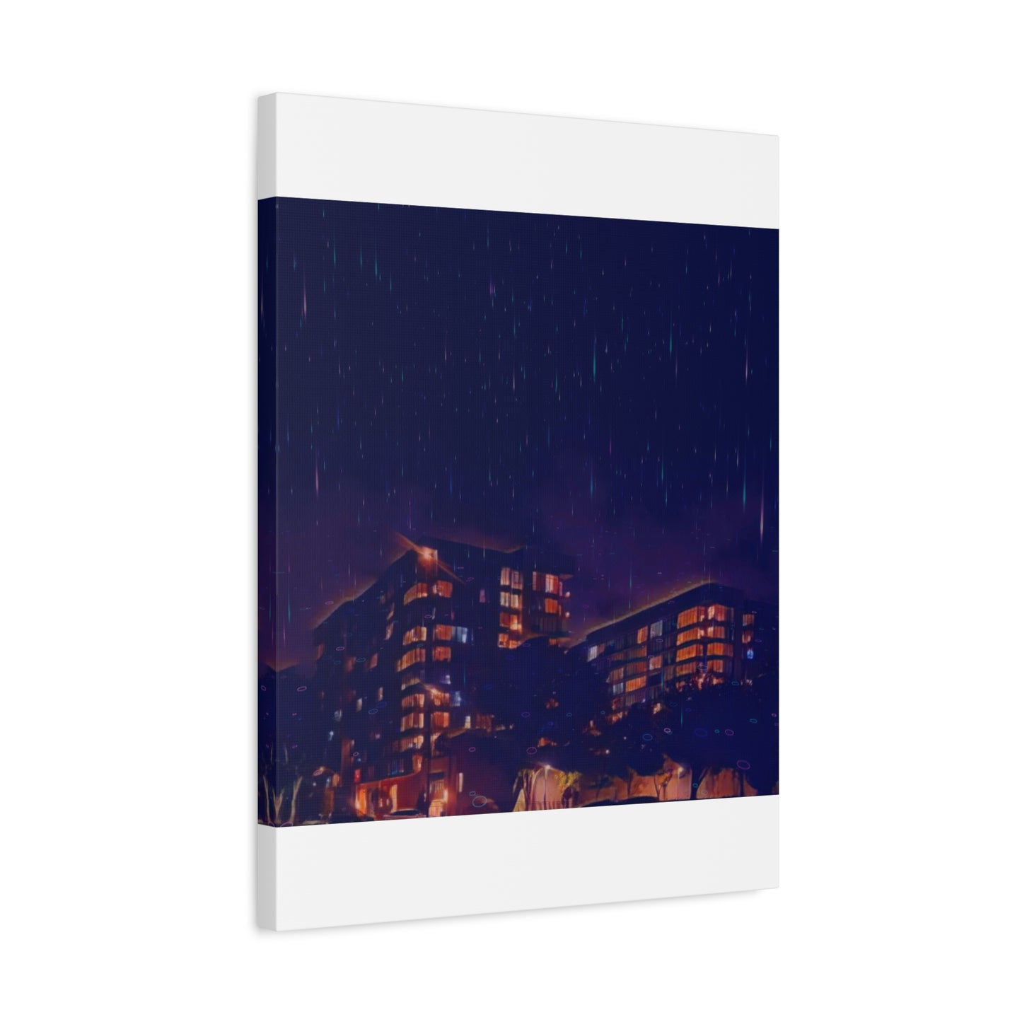 Neon Percipitation @ night - Canvas Print — Moody Urban Wall Art