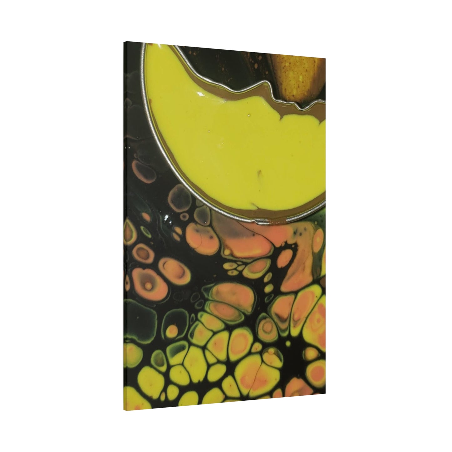 Abstract Fluid Art Canvas Print — Yellow & Black Cell Pour