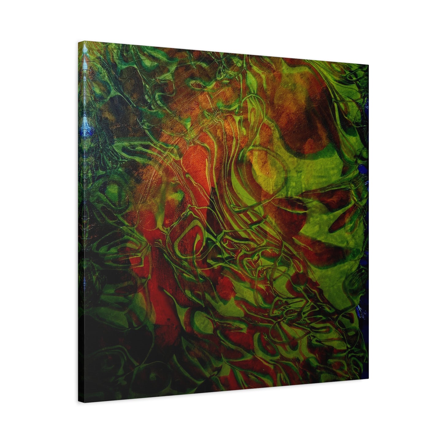 Abstract Green & Red Fluid Art Canvas Print