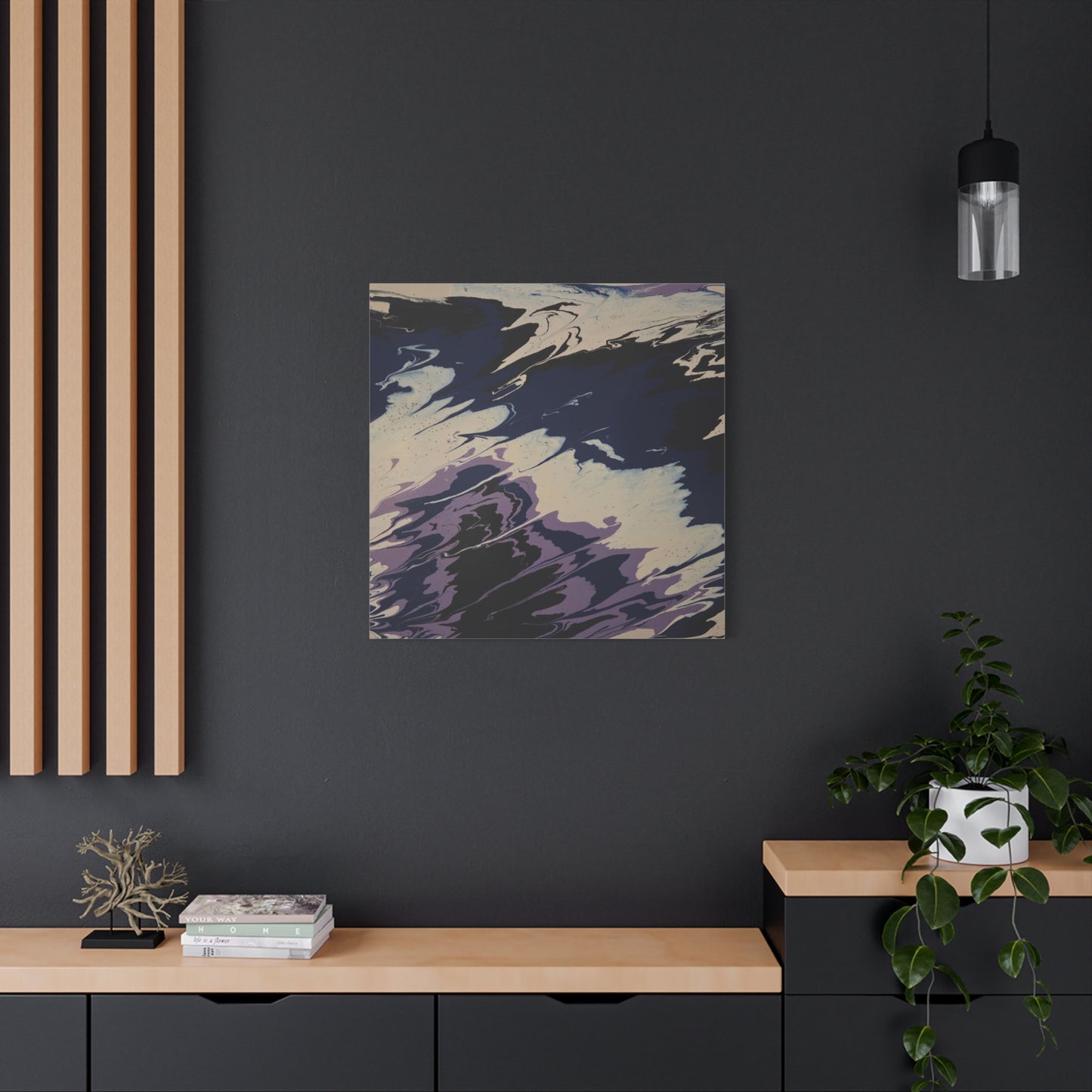 Abstract Navy & Lavender Wave Matte Stretched Canvas (1.25")