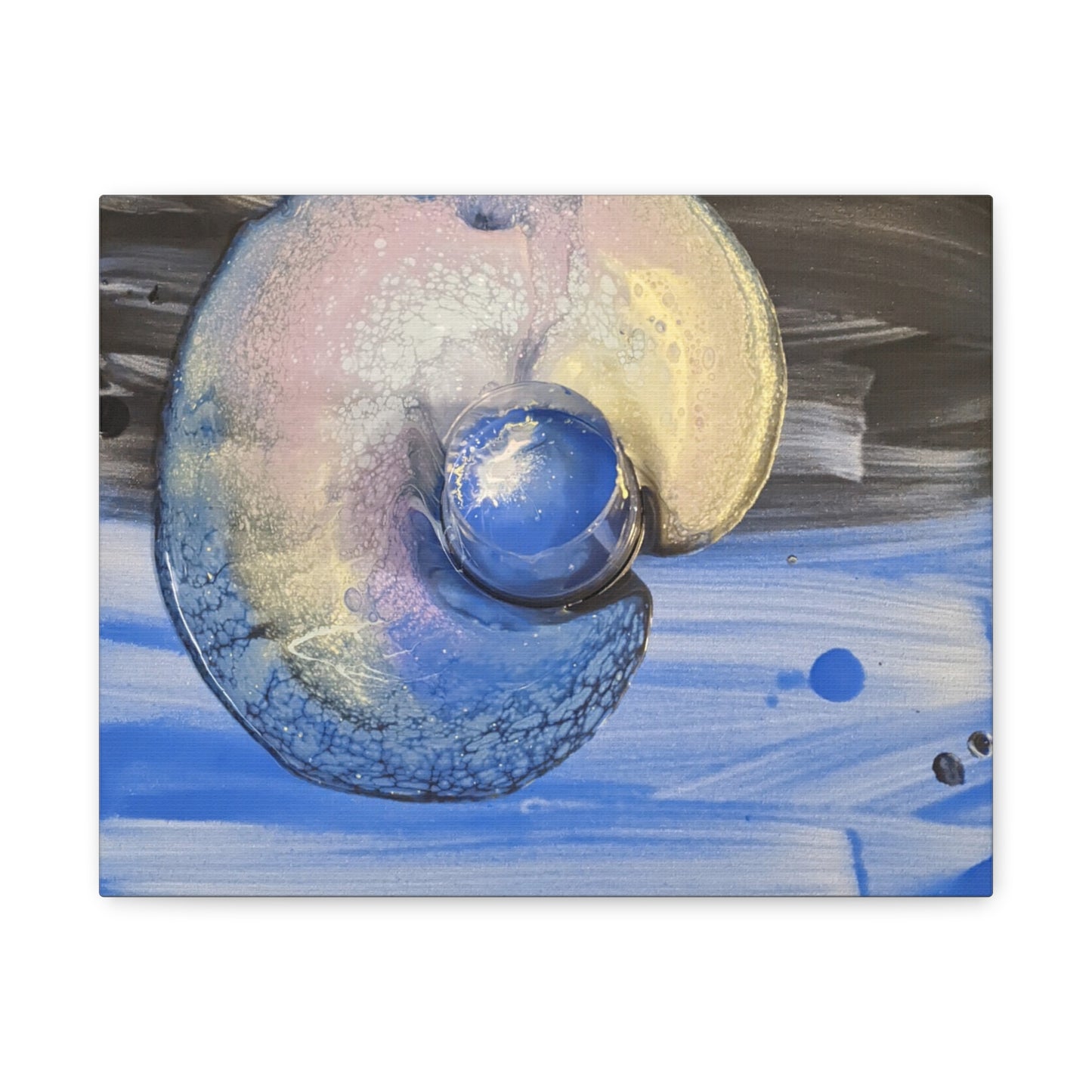 the nautilus - Abstract Blue Spiral Matte Canvas Art - Nautical Coastal Wall Decor