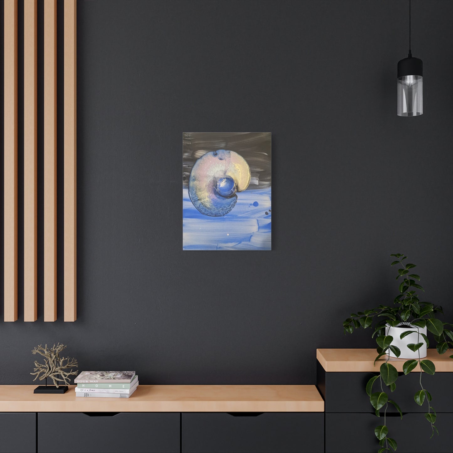 the nautilus - Abstract Blue Spiral Matte Canvas Art - Nautical Coastal Wall Decor