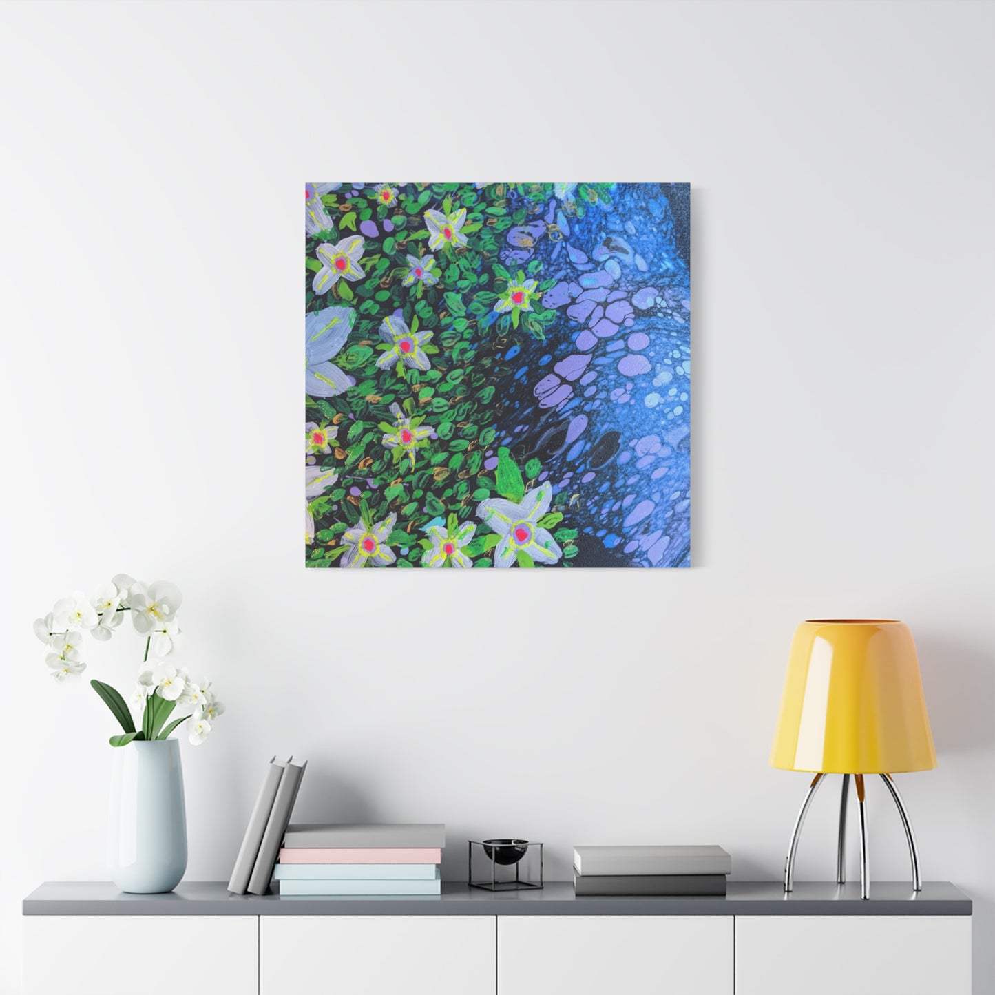 Floetrol&Flowers -  Reef Matte Canvas Wall Art — Blue & Green Abstract Flower Painting