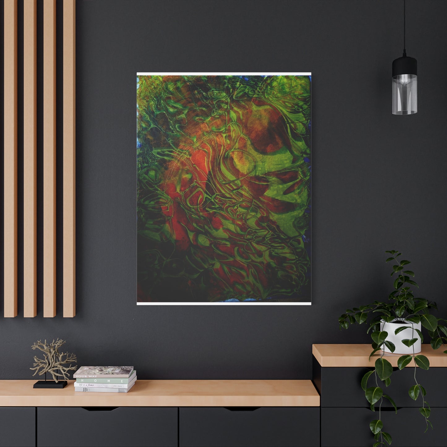 Abstract Green & Red Fluid Art Canvas Print