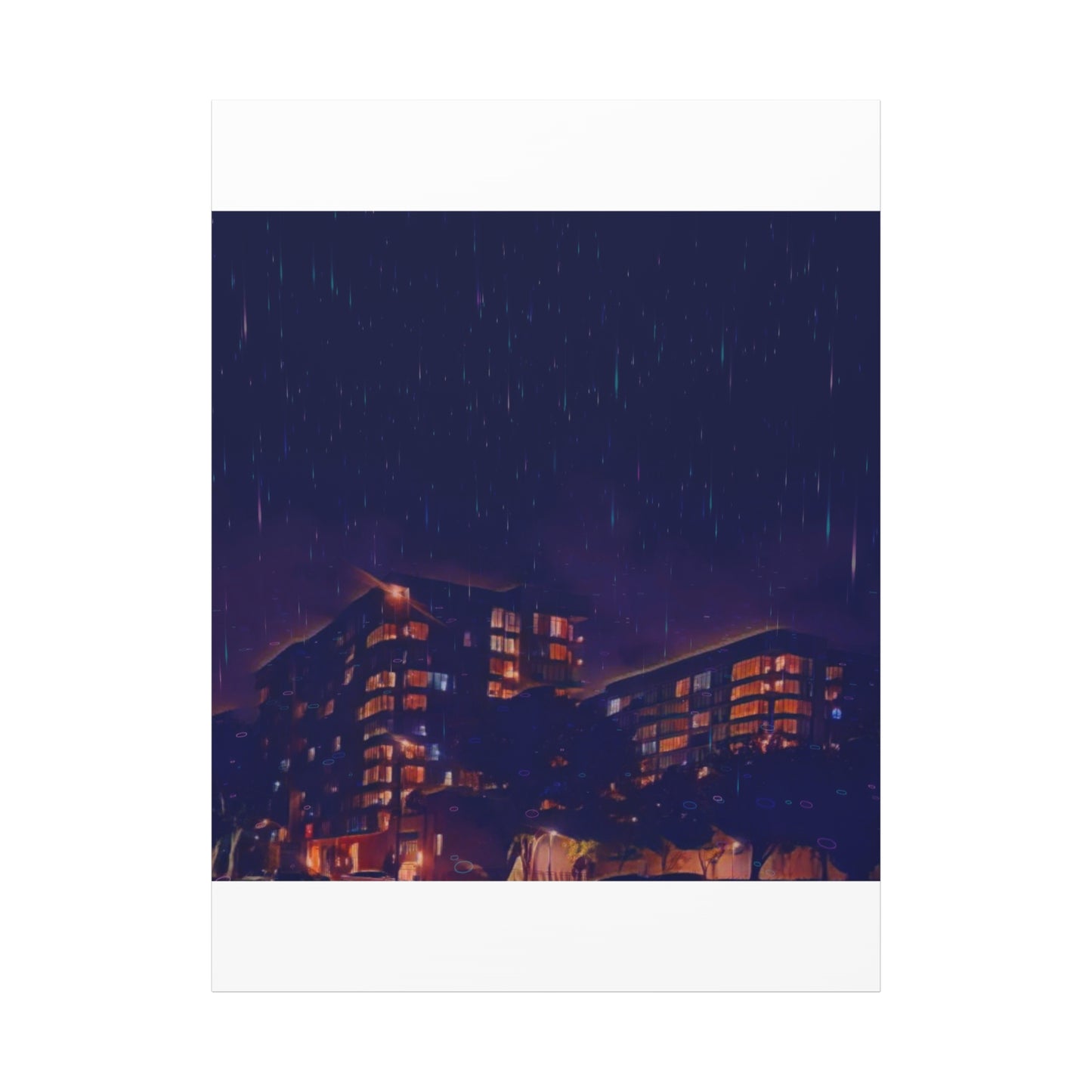 Neon Percipitation @ night - Canvas Print — Moody Urban Wall Art