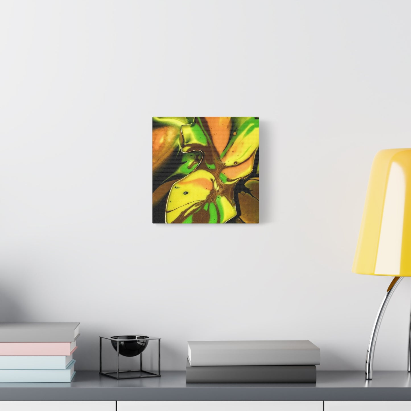 Abstract Green & Gold Fluid Art Matte Canvas Print (Stretched)