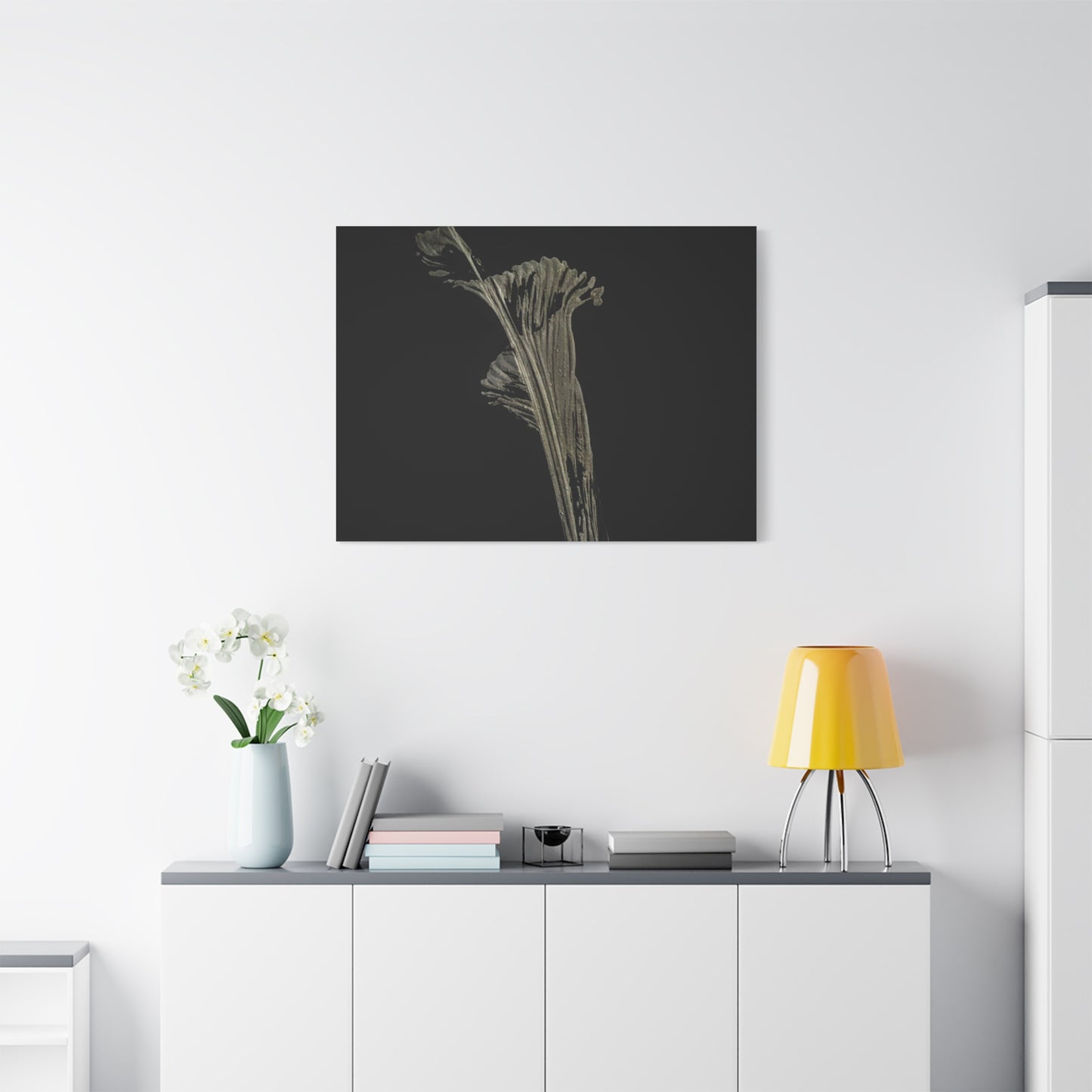 Calla Lilly - Minimalist Botanical Canvas Print — Monochrome Flower Art on Black Matte