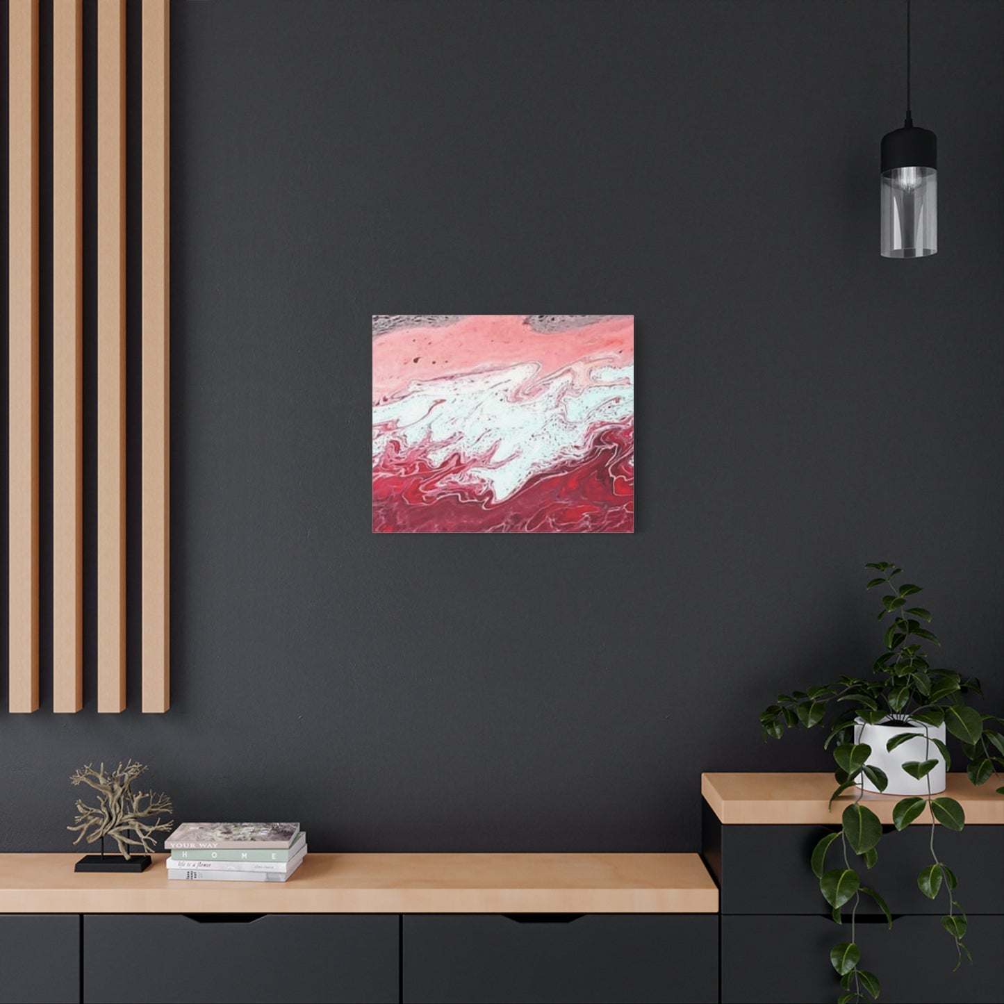 Abstract Pink & Red Fluid Art Canvas — Matte Stretched Wall Art